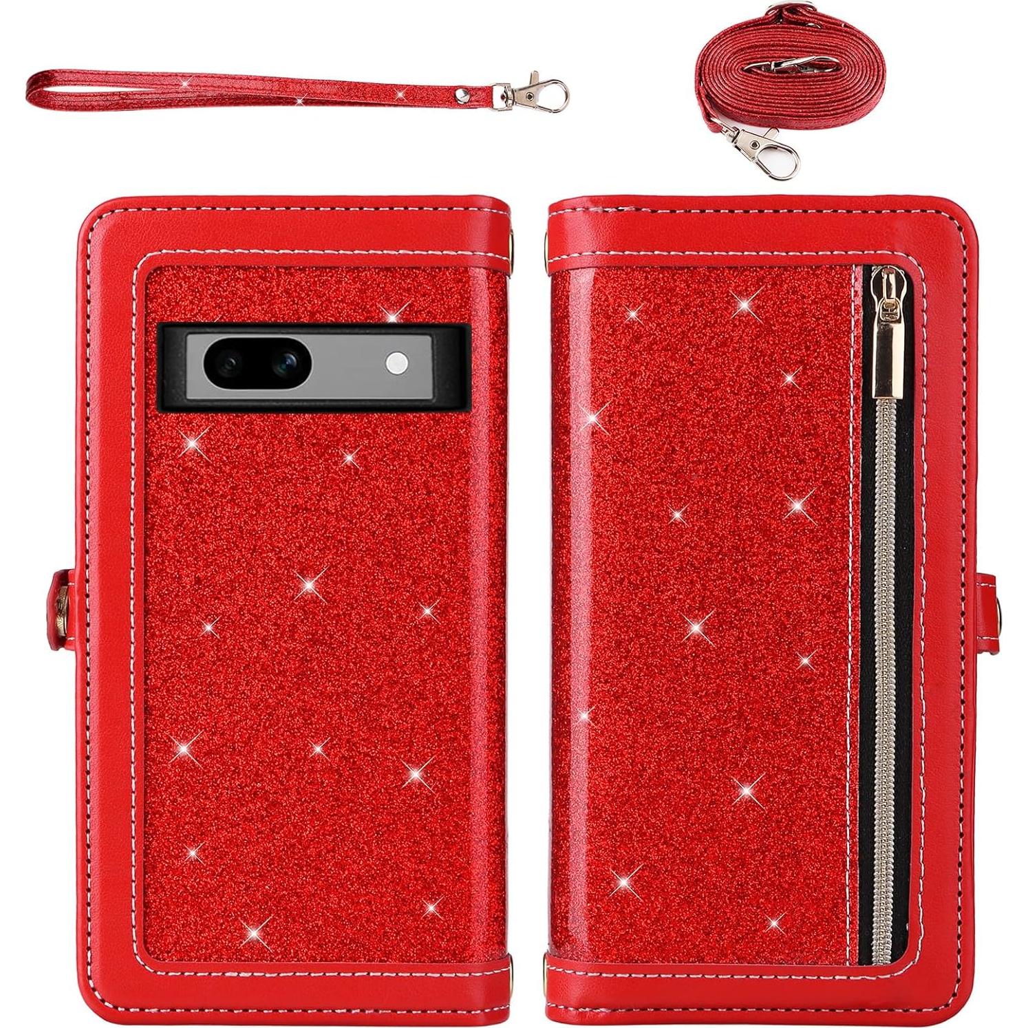 Funda Asuwish para Google Pixel 7A 5G Rojo con Correa y Protector