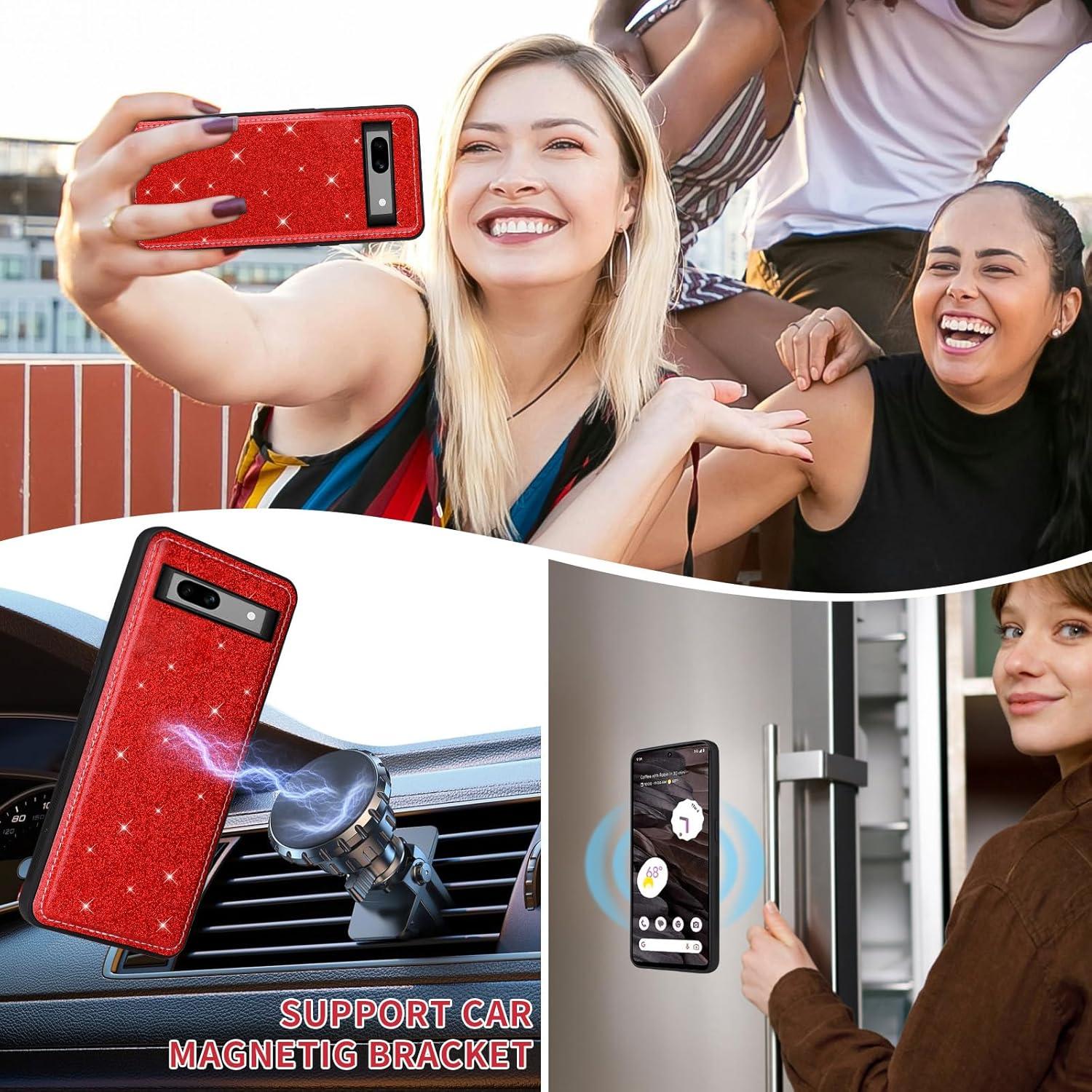 Funda Asuwish para Google Pixel 7A 5G Rojo con Correa y Protector