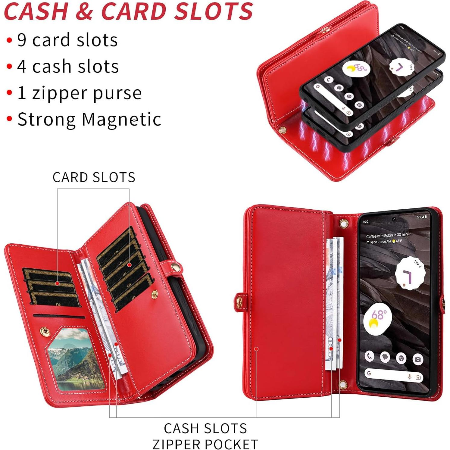 Funda Asuwish para Google Pixel 7A 5G Rojo con Correa y Protector