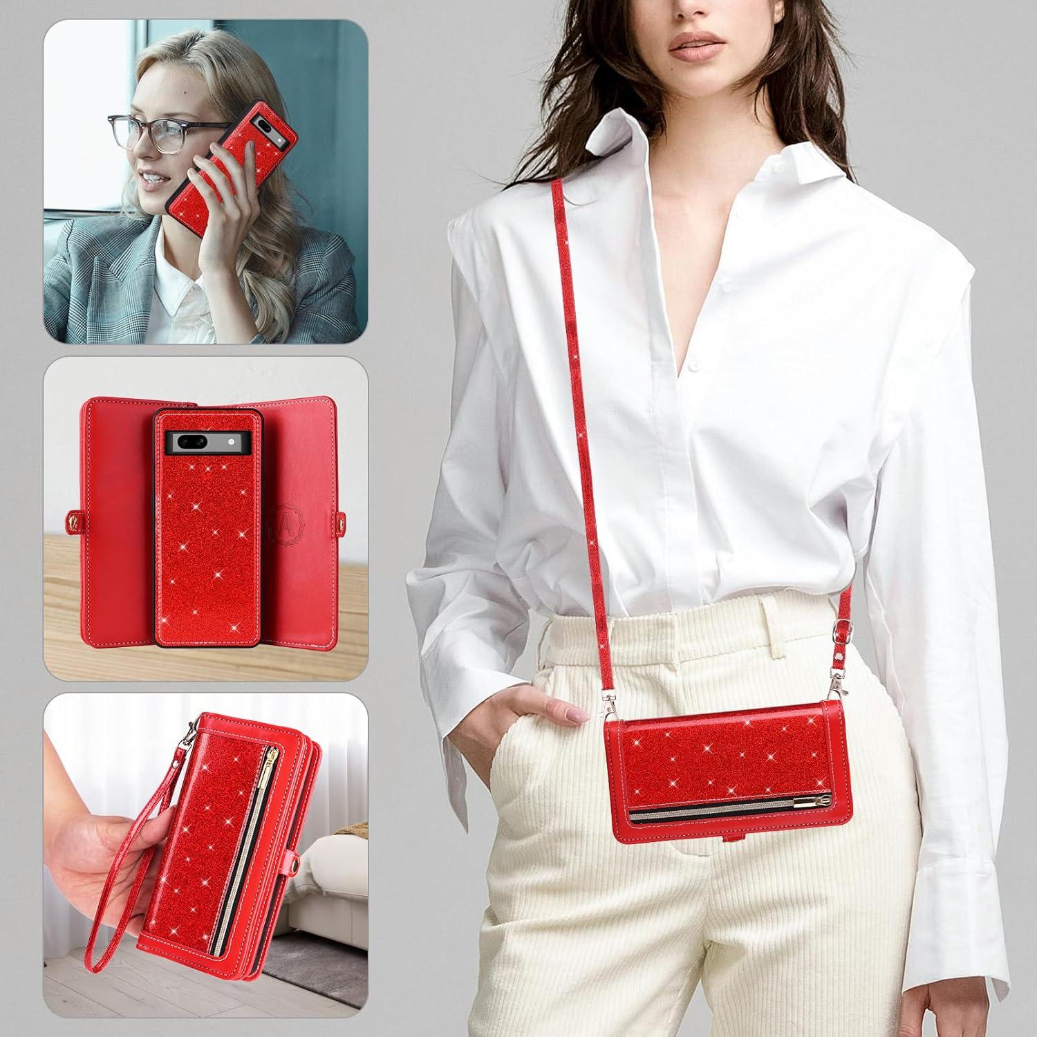 Funda Asuwish para Google Pixel 7A 5G Rojo con Correa y Protector