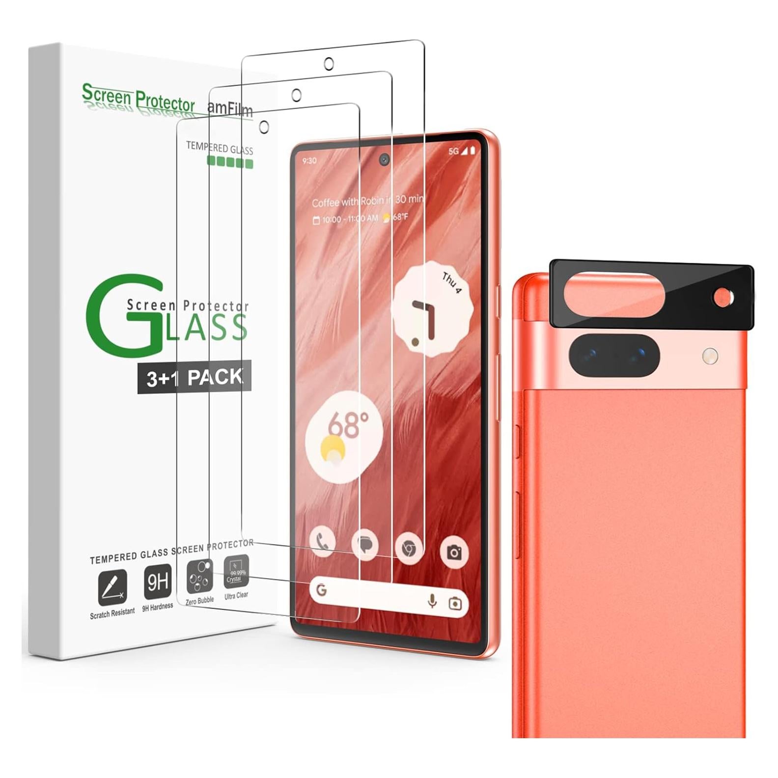 Protector de Pantalla Vidrio Templado amFilm para Google Pixel 7a - 3x + Lente