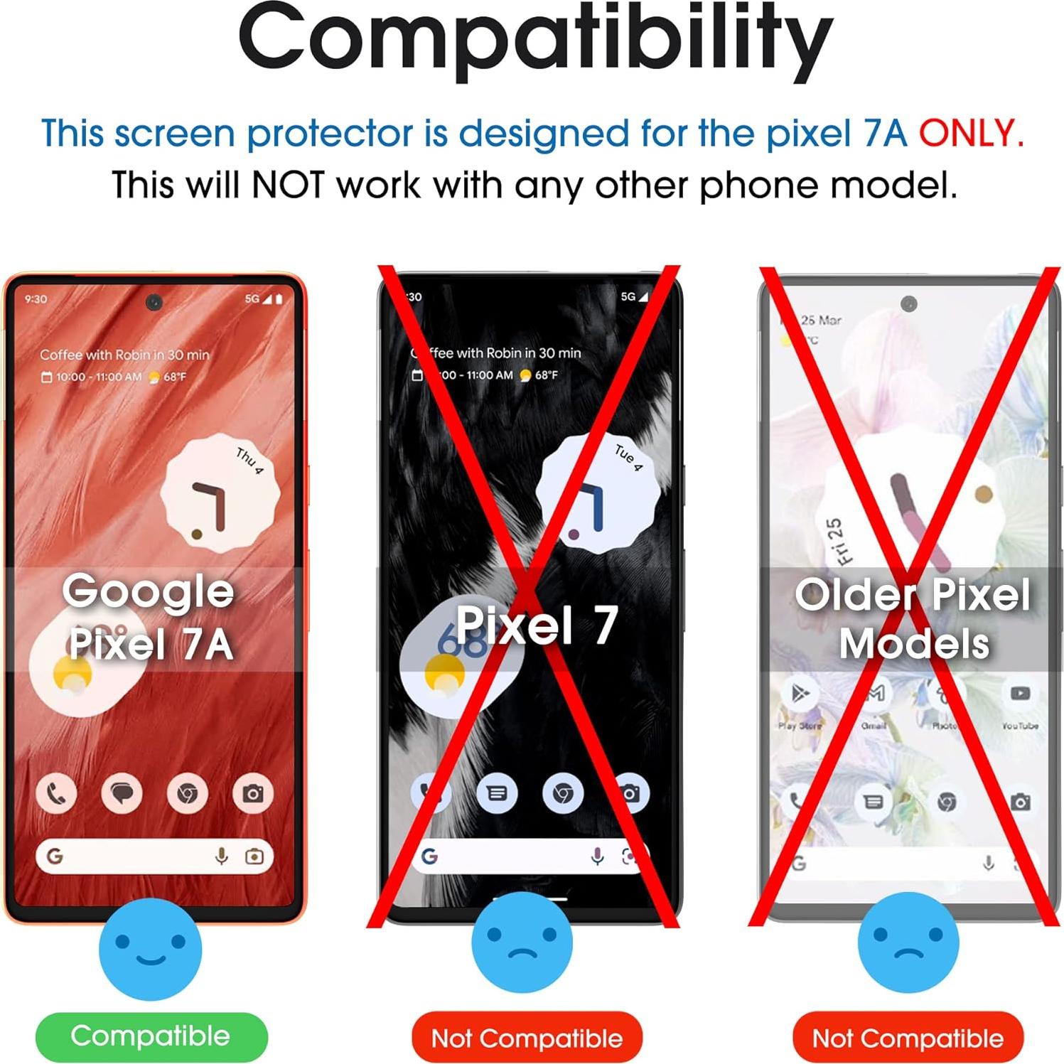 Protector de Pantalla Vidrio Templado amFilm para Google Pixel 7a - 3x + Lente