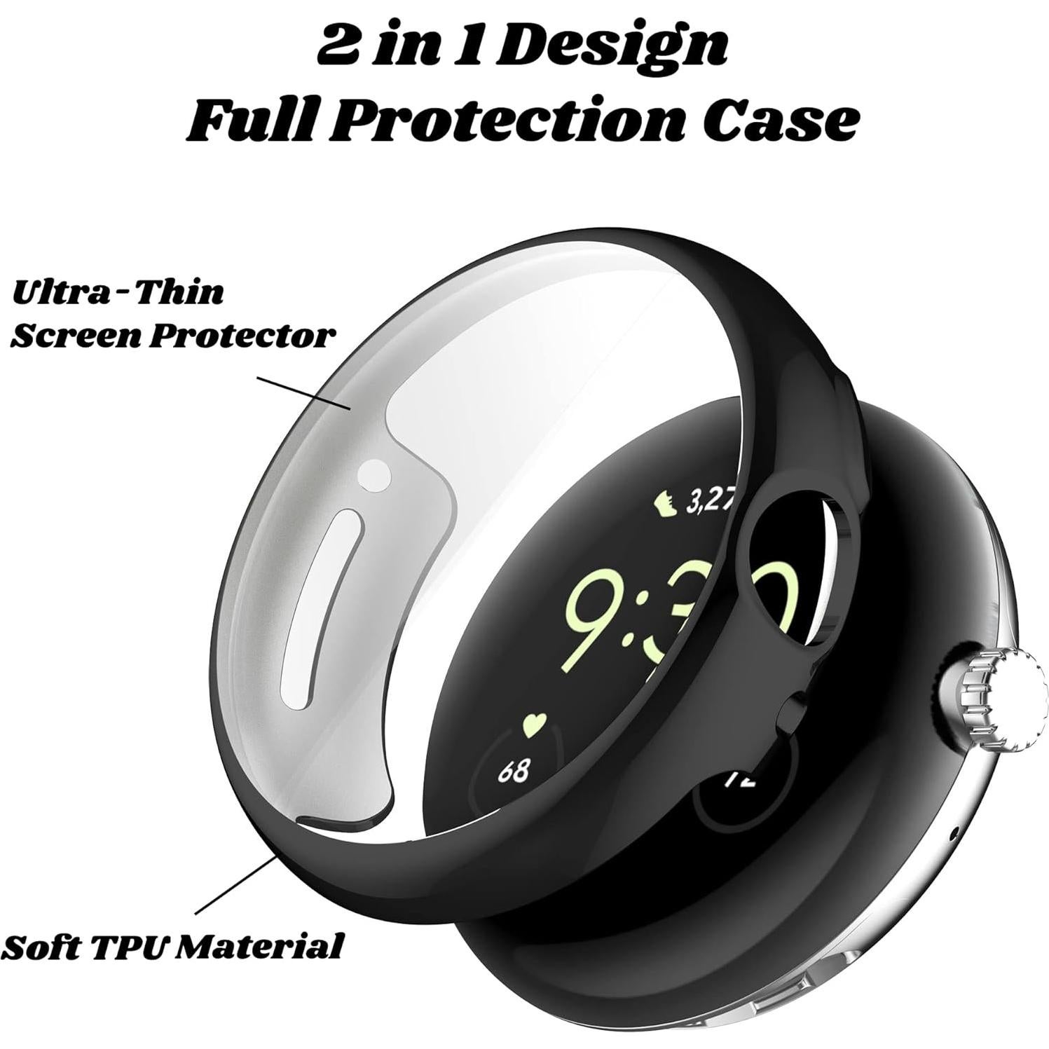 Funda Parachoques TPU NineHorse para Google Pixel Watch 2 - Negro