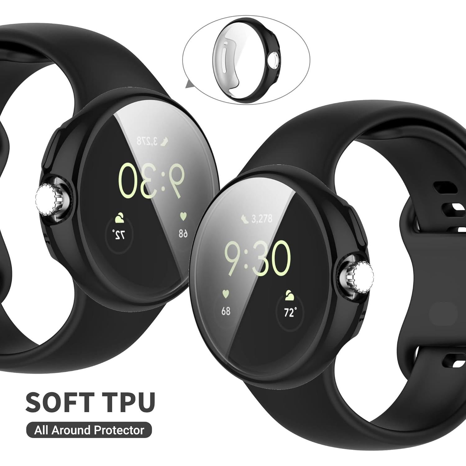 Funda Parachoques TPU NineHorse para Google Pixel Watch 2 - Negro