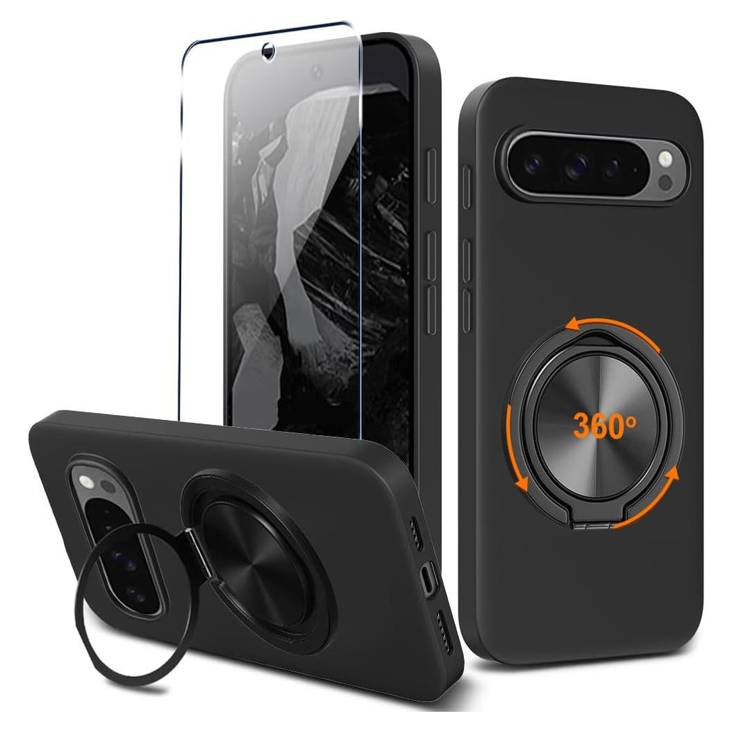 Funda TPU para Google Pixel 9 Pro XL con soporte 360° - Negro