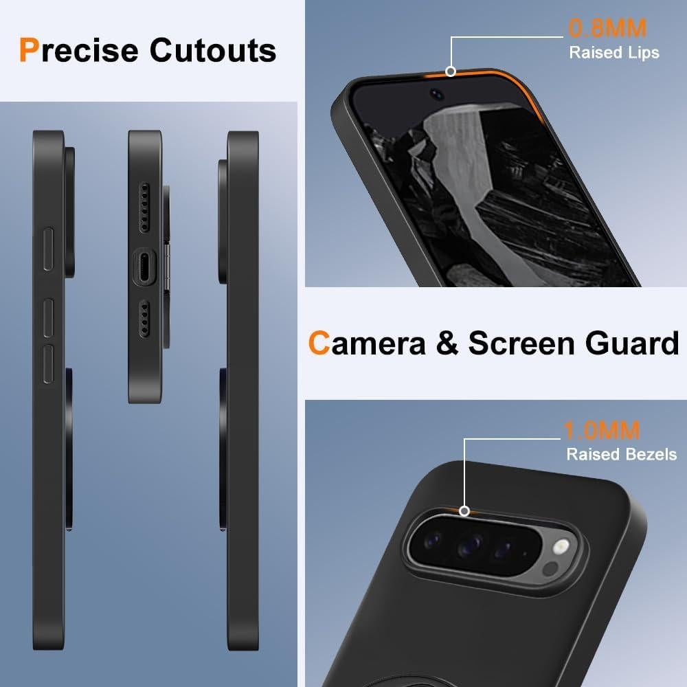 Funda TPU para Google Pixel 9 Pro XL con soporte 360° - Negro