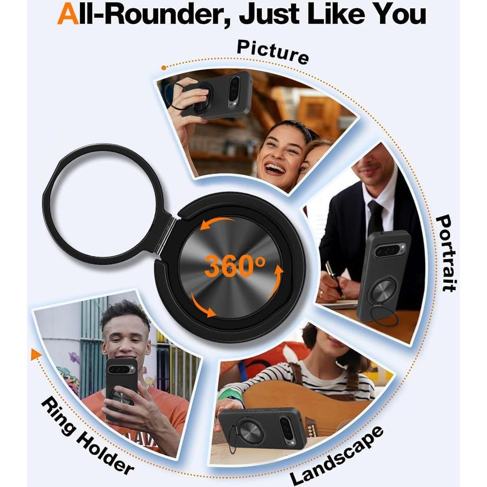 Funda TPU para Google Pixel 9 Pro XL con soporte 360° - Negro