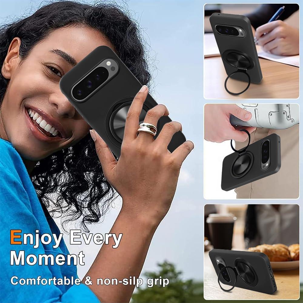 Funda TPU para Google Pixel 9 Pro XL con soporte 360° - Negro