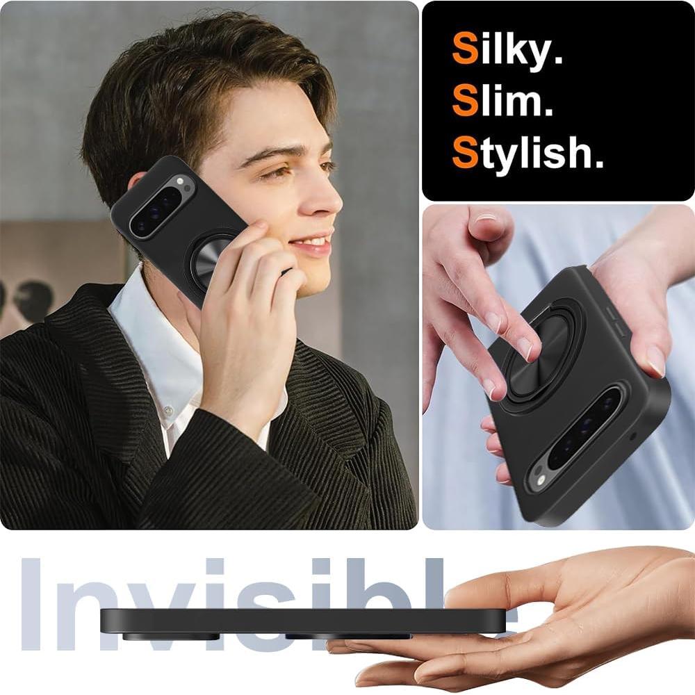 Funda TPU para Google Pixel 9 Pro XL con soporte 360° - Negro