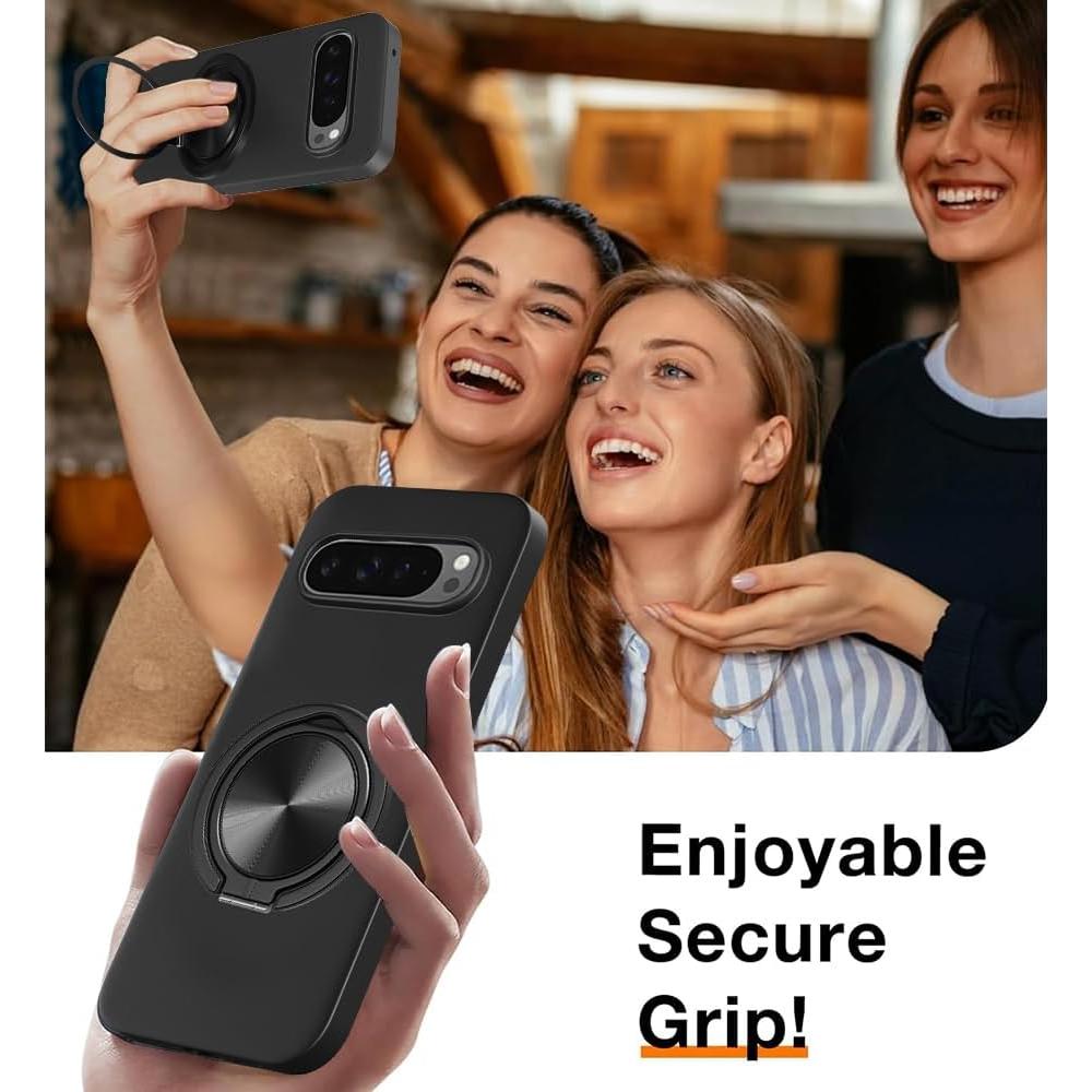 Funda TPU para Google Pixel 9 Pro XL con soporte 360° - Negro