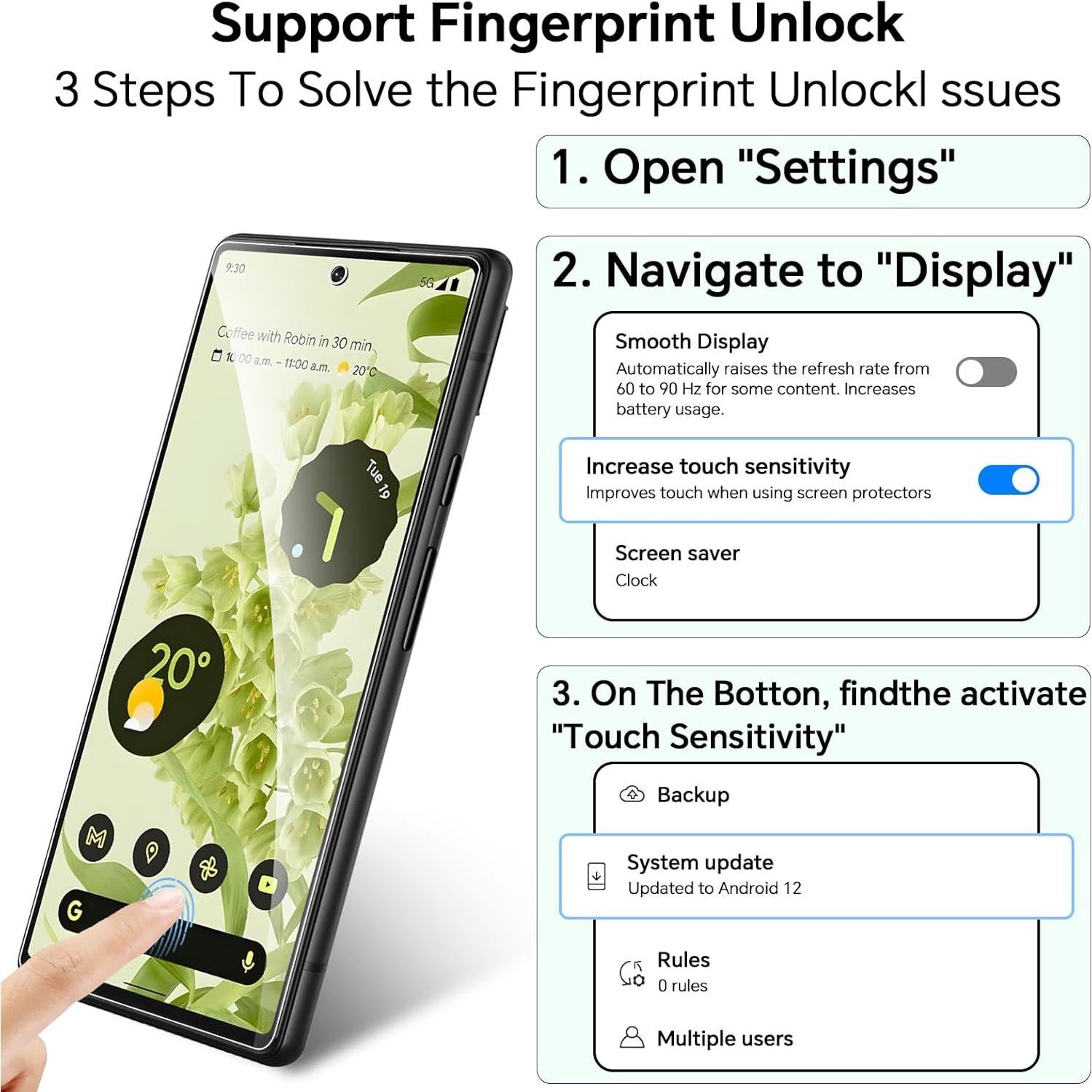 Protector de Pantalla Cristal Templado Coolpow para Google Pixel 6