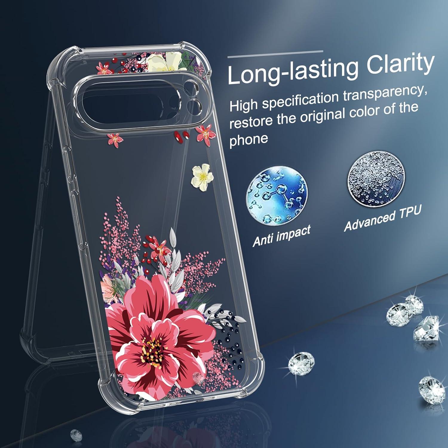 Funda TPU Google Pixel 9 Pro XL - Flor Roja con Protector