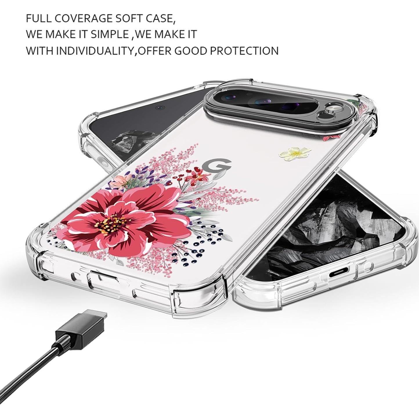 Funda TPU Google Pixel 9 Pro XL - Flor Roja con Protector