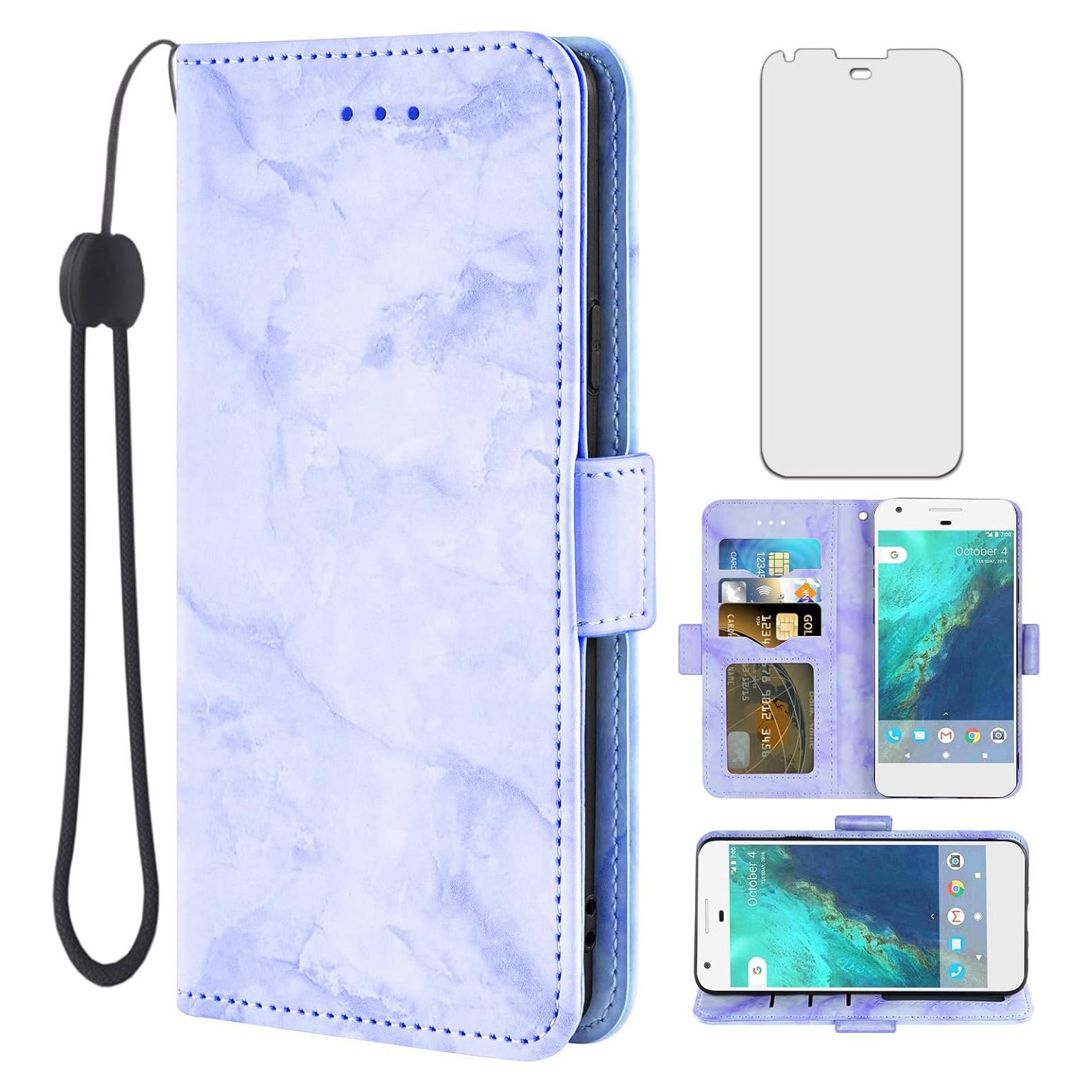 Funda de Cartera Plegable Asuwish para Google Pixel 1 con Protector