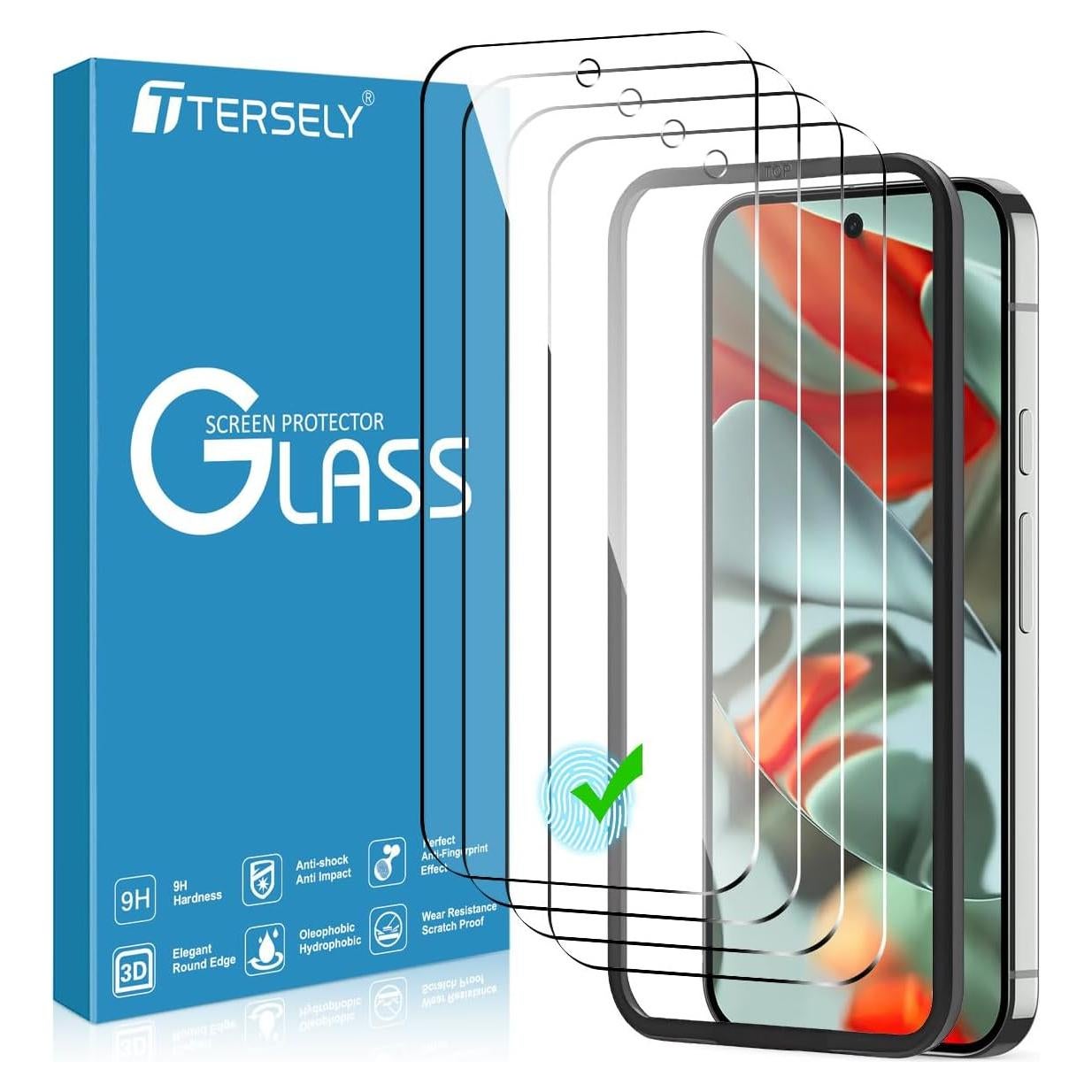 T Tersely [4 Pack] Screen Protector for Google Pixel 9/9 Pro, Tempered Glass with Installation Alignment Frame,Case Friendly,HD Clear