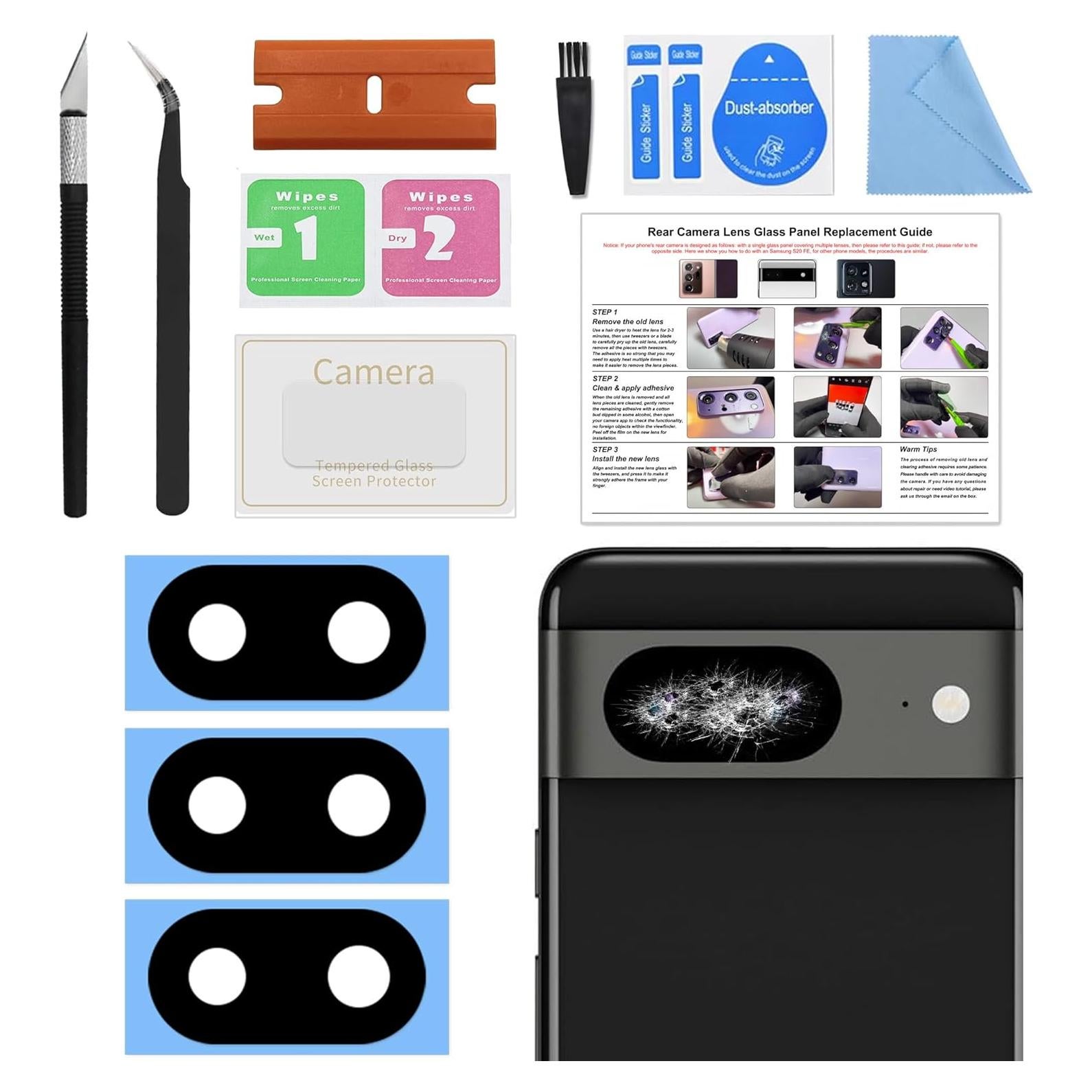 Paquete de 3 Lentes de Cámara Trasera BATLABB para Pixel 8