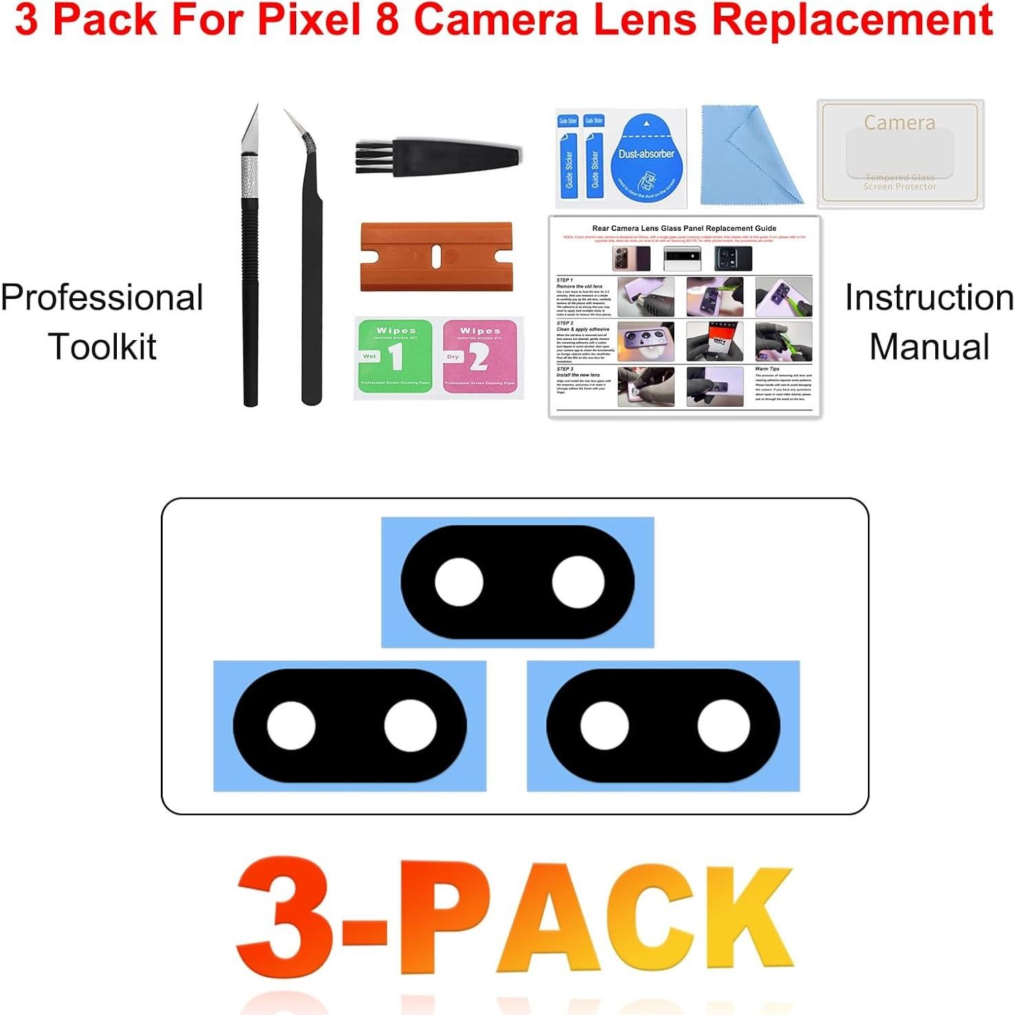 Paquete de 3 Lentes de Cámara Trasera BATLABB para Pixel 8
