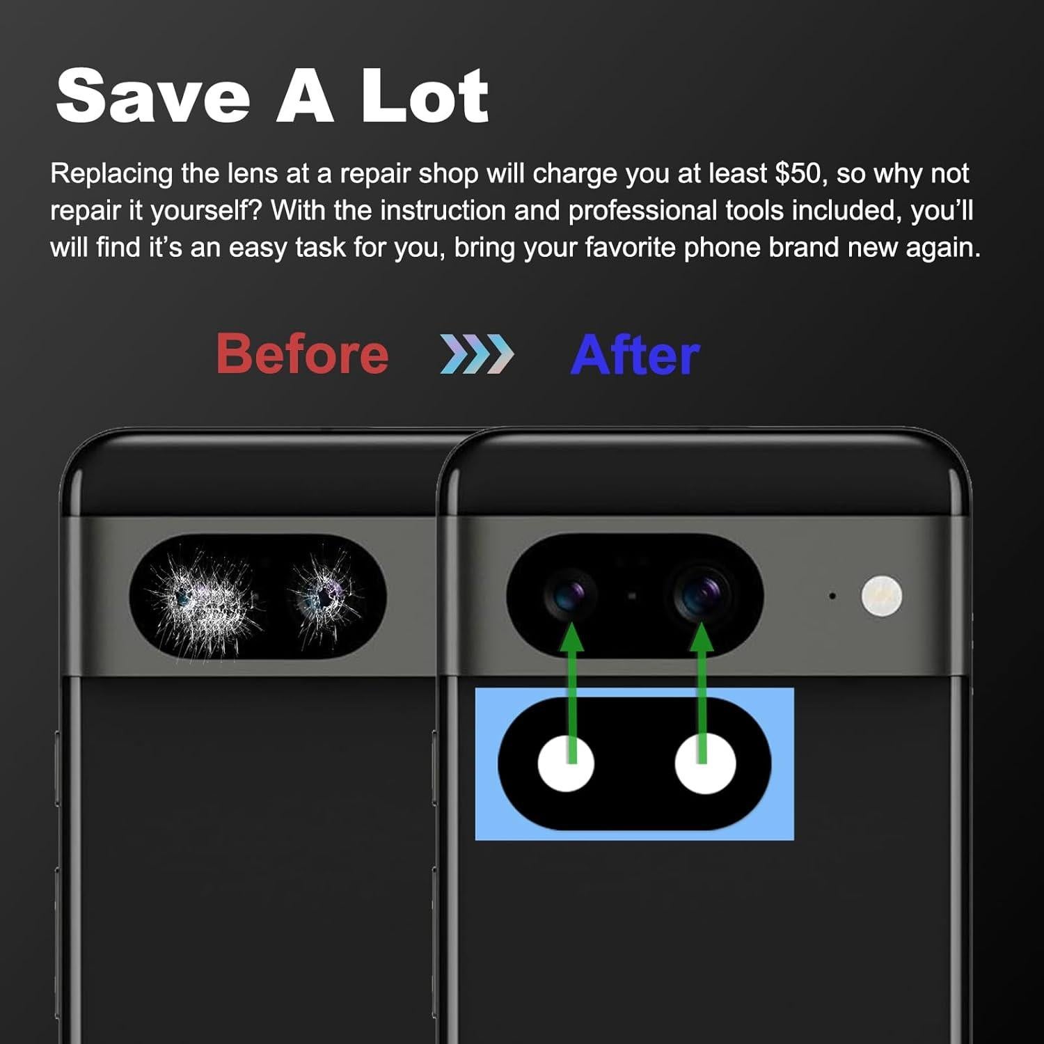 Paquete de 3 Lentes de Cámara Trasera BATLABB para Pixel 8