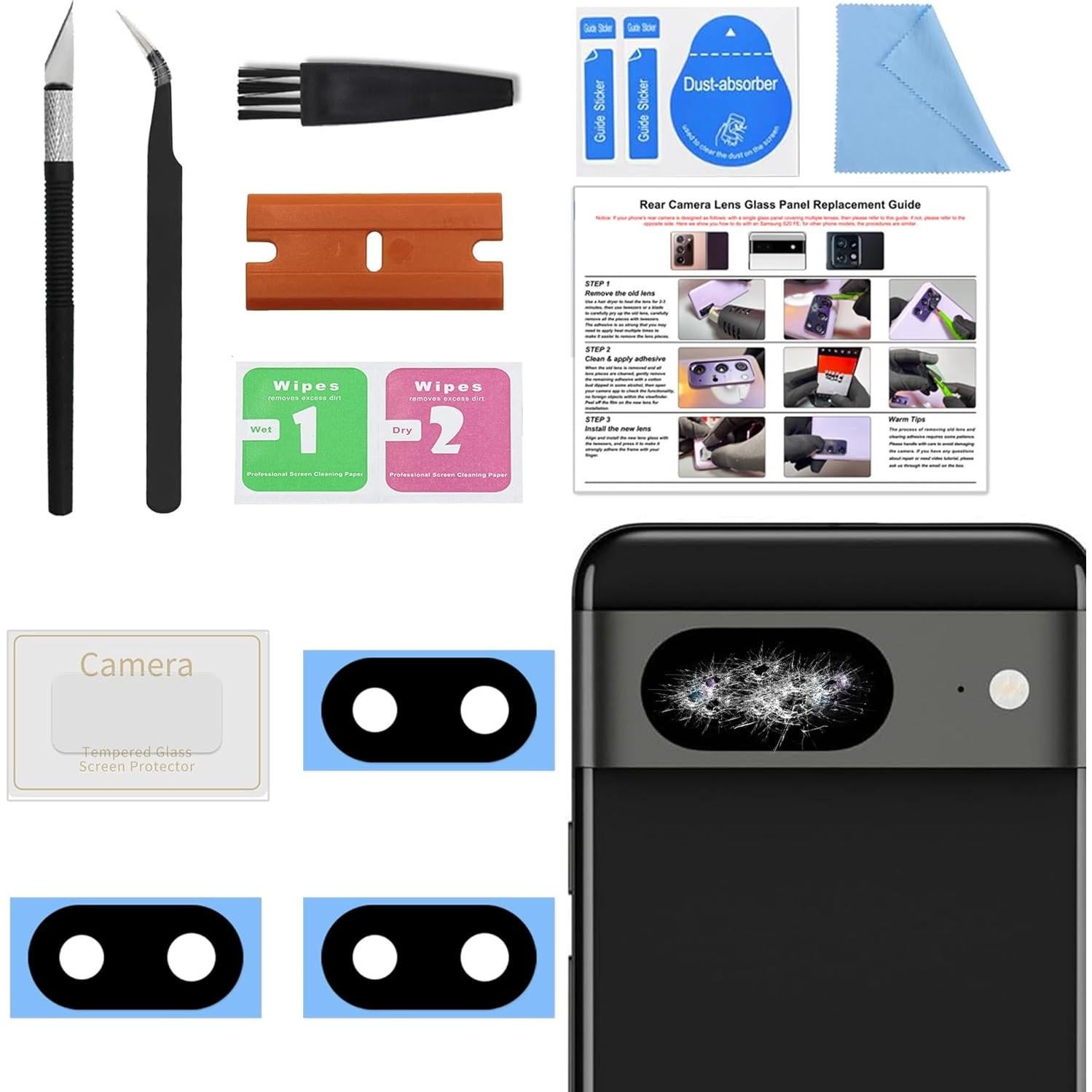 Paquete de 3 Lentes de Cámara Trasera BATLABB para Pixel 8