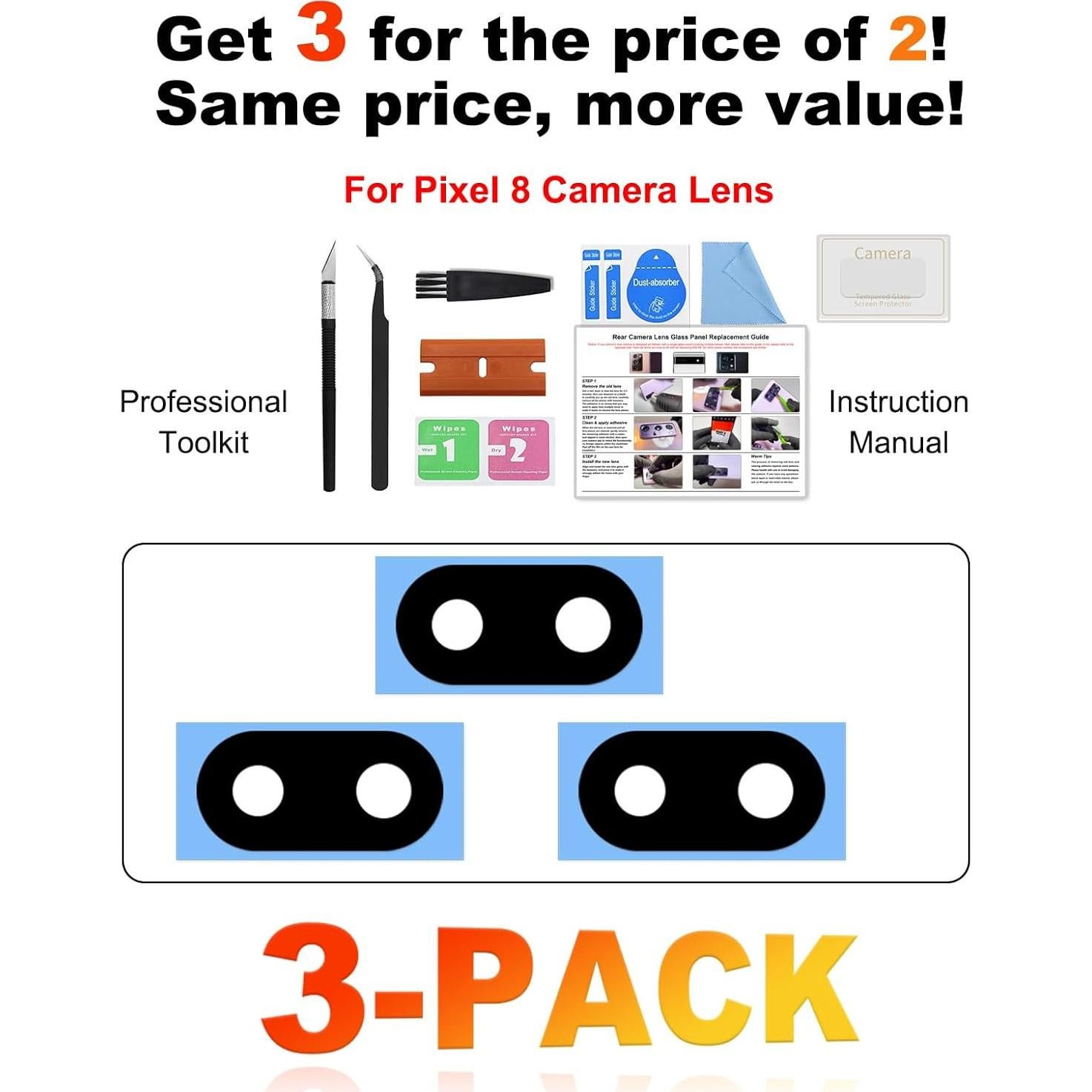 Paquete de 3 Lentes de Cámara Trasera BATLABB para Pixel 8