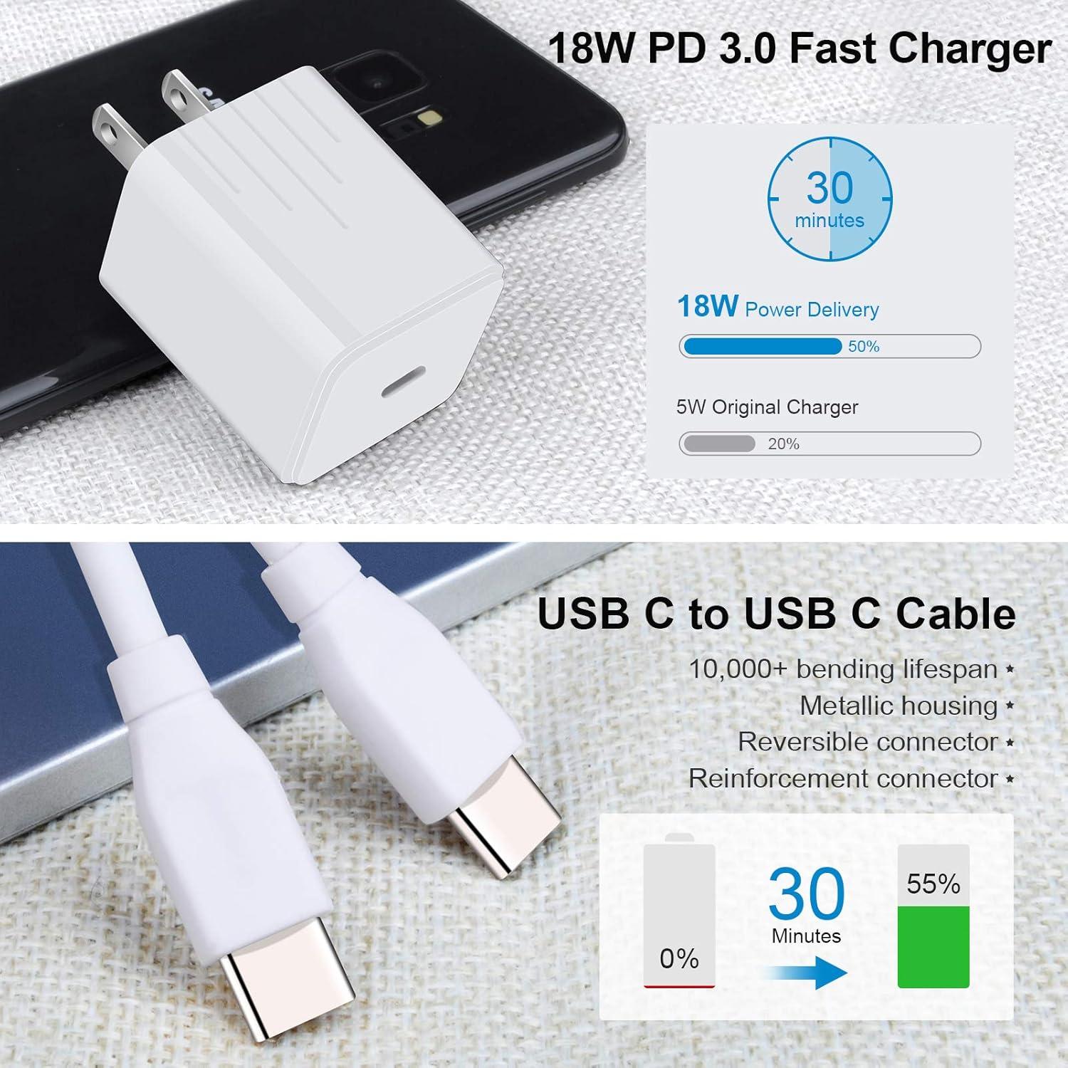 Cargador Rápido USB C 20W con Cable 1.8m para Google Pixel y Samsung