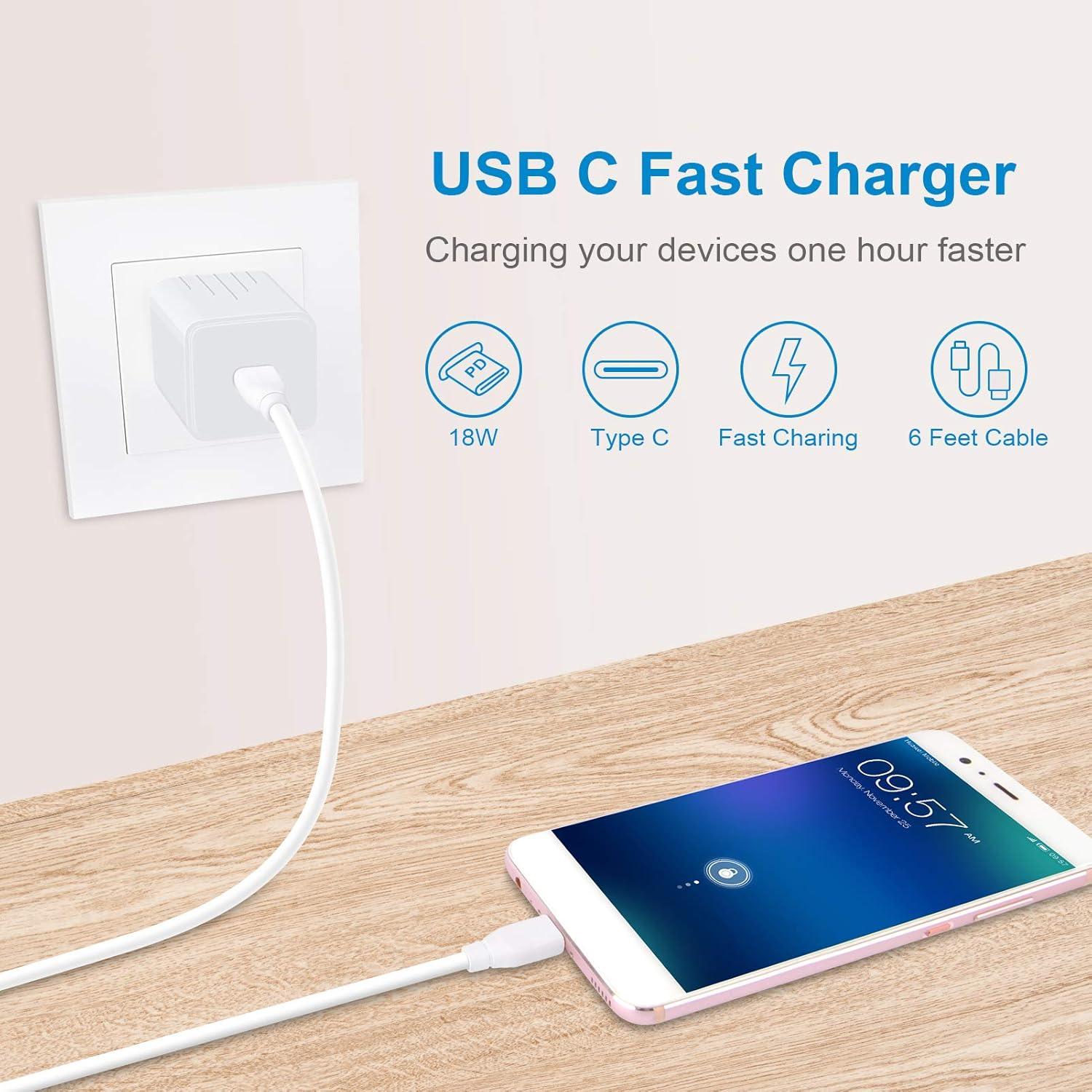 Cargador Rápido USB C 20W con Cable 1.8m para Google Pixel y Samsung