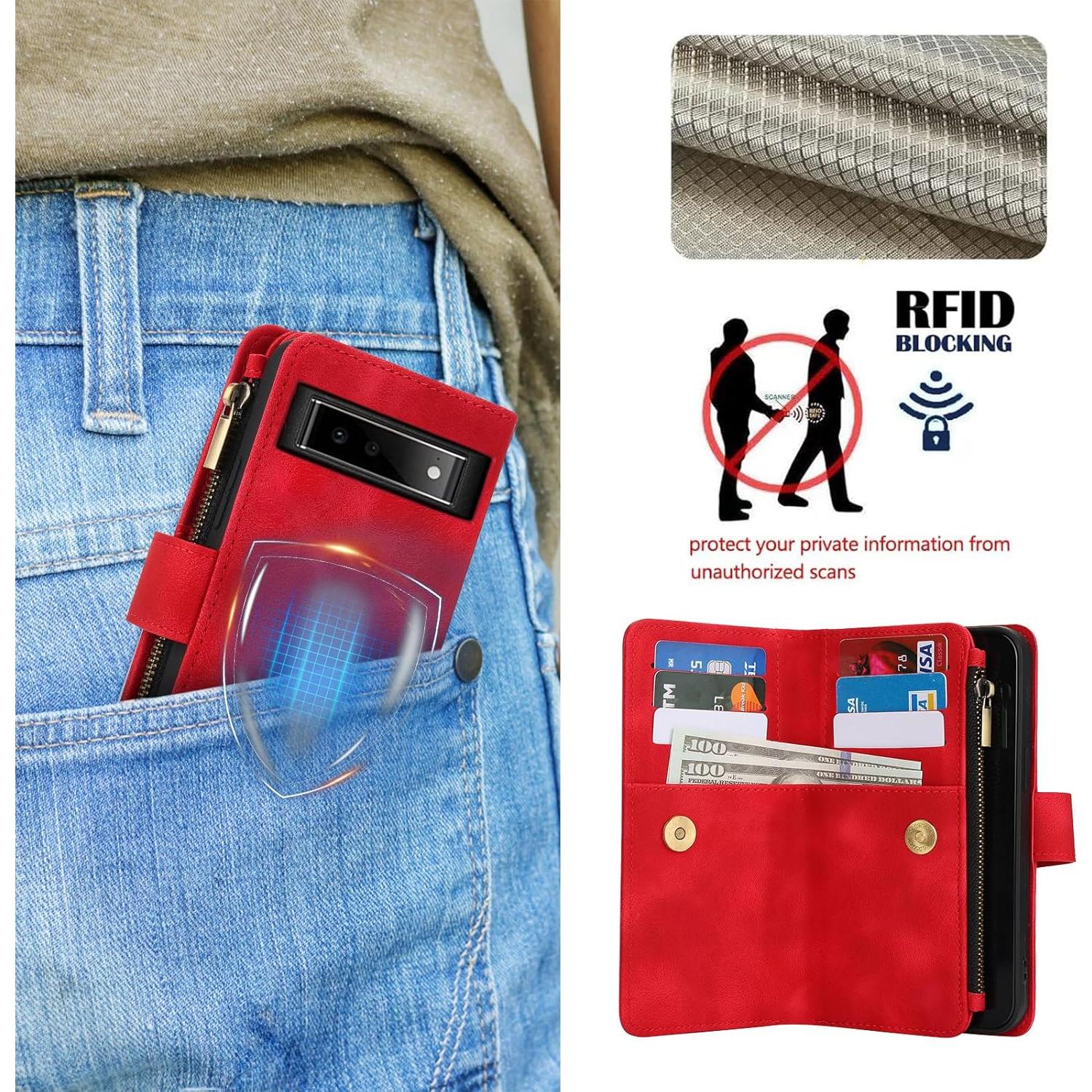 Funda Asuwish para Google Pixel 6 con tapa y soporte rojo