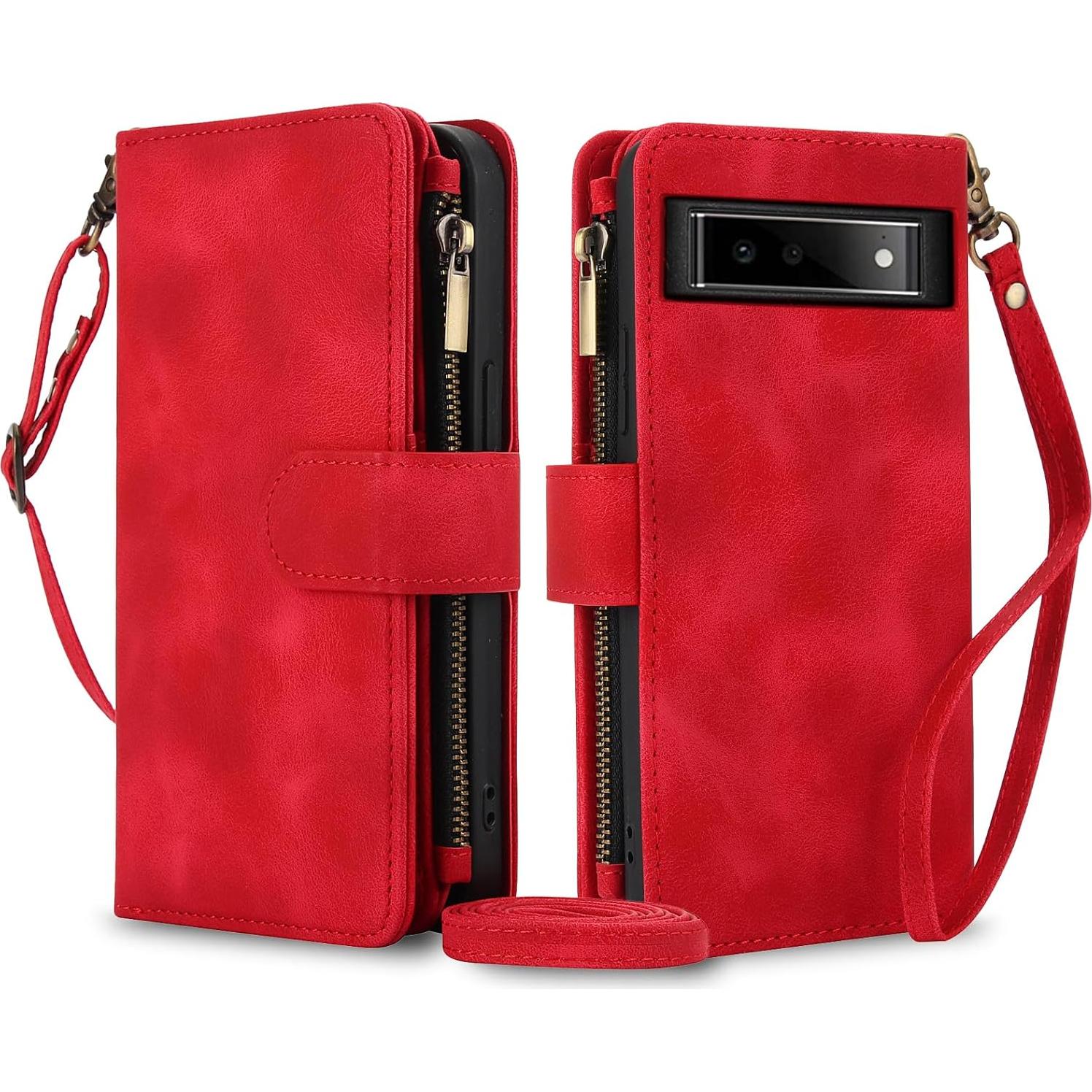 Funda Asuwish para Google Pixel 6 con tapa y soporte rojo