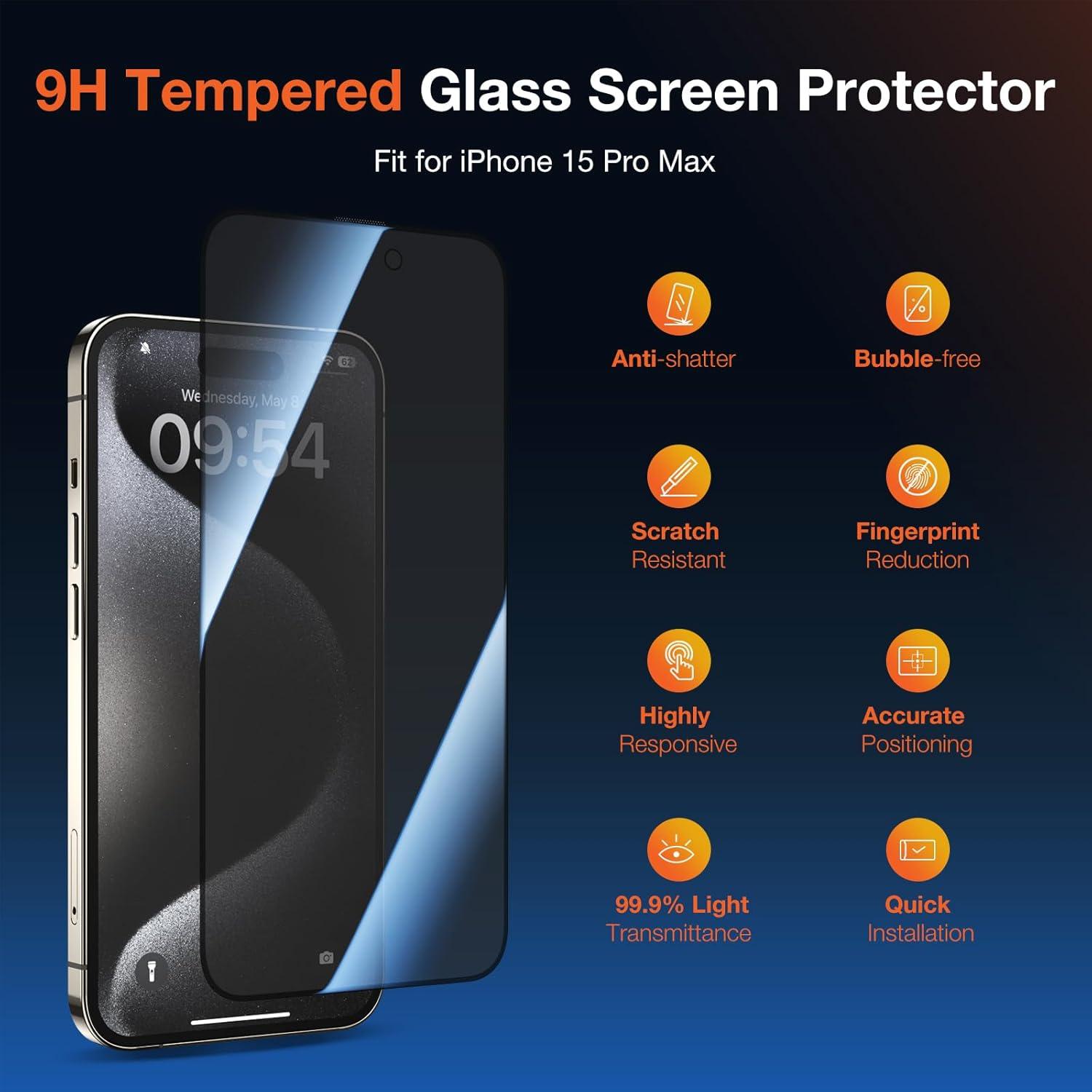 Protector de Pantalla Privado KUZOOM para iPhone 15 Pro Max