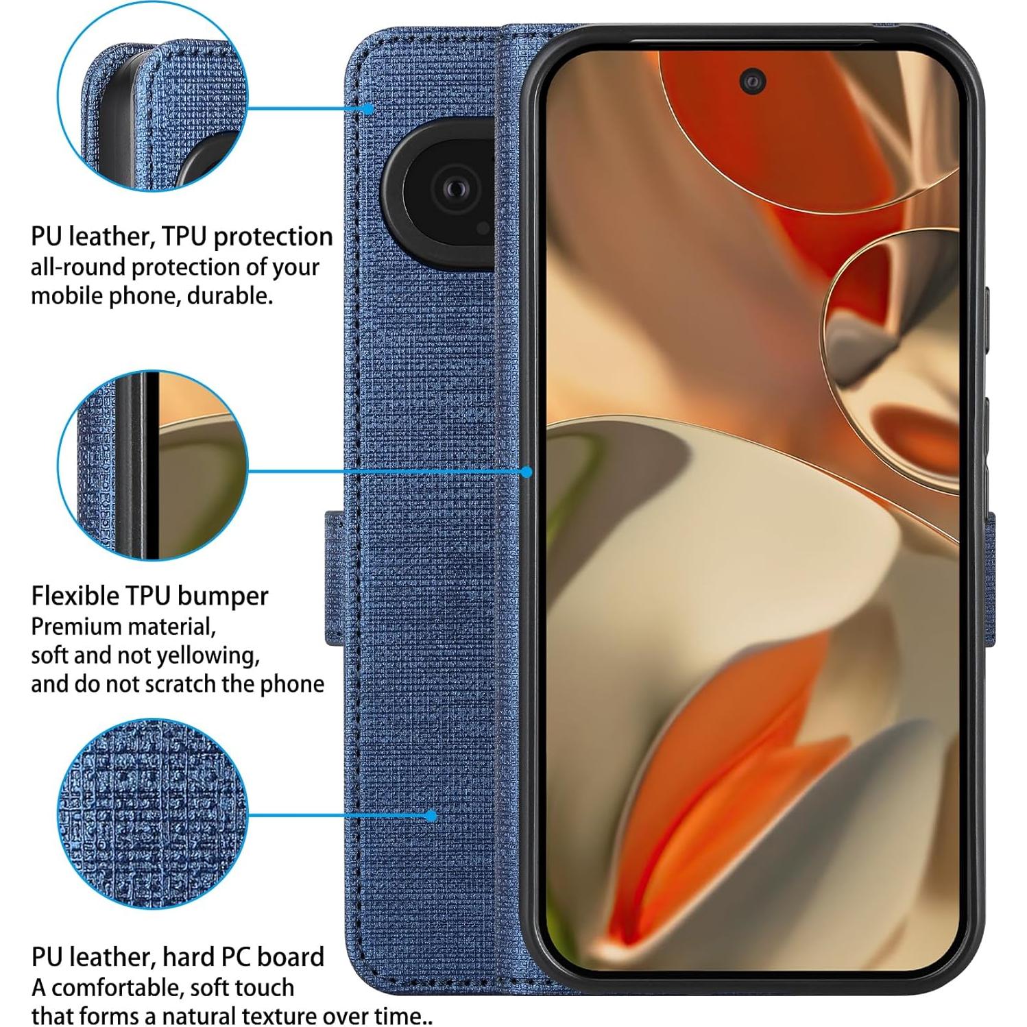 Funda de Cartera Foluu para Google Pixel 9 Pro XL 2024 Azul