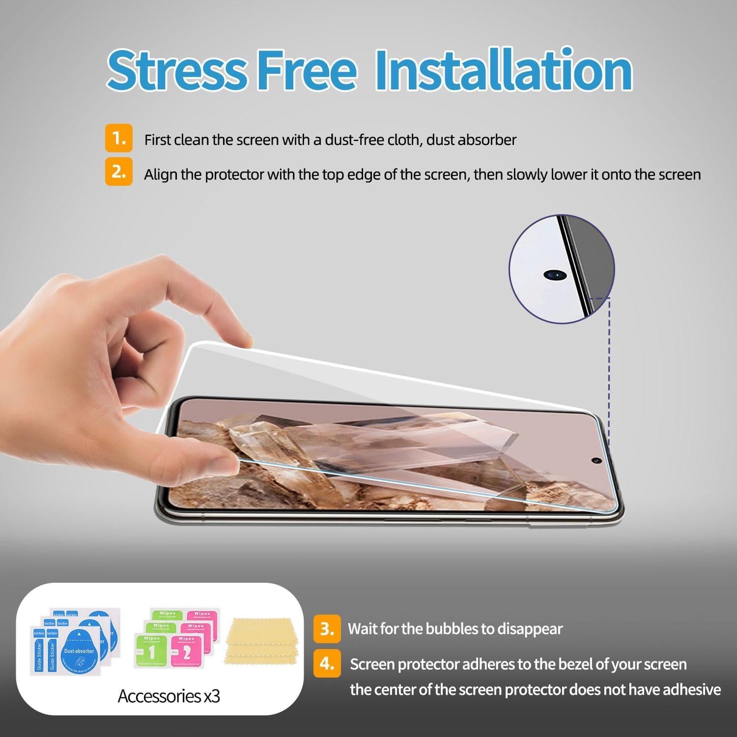 Paquete de 3 Protectores de Pantalla Vidrio Templado QoeCycth para Google Pixel 8 Pro