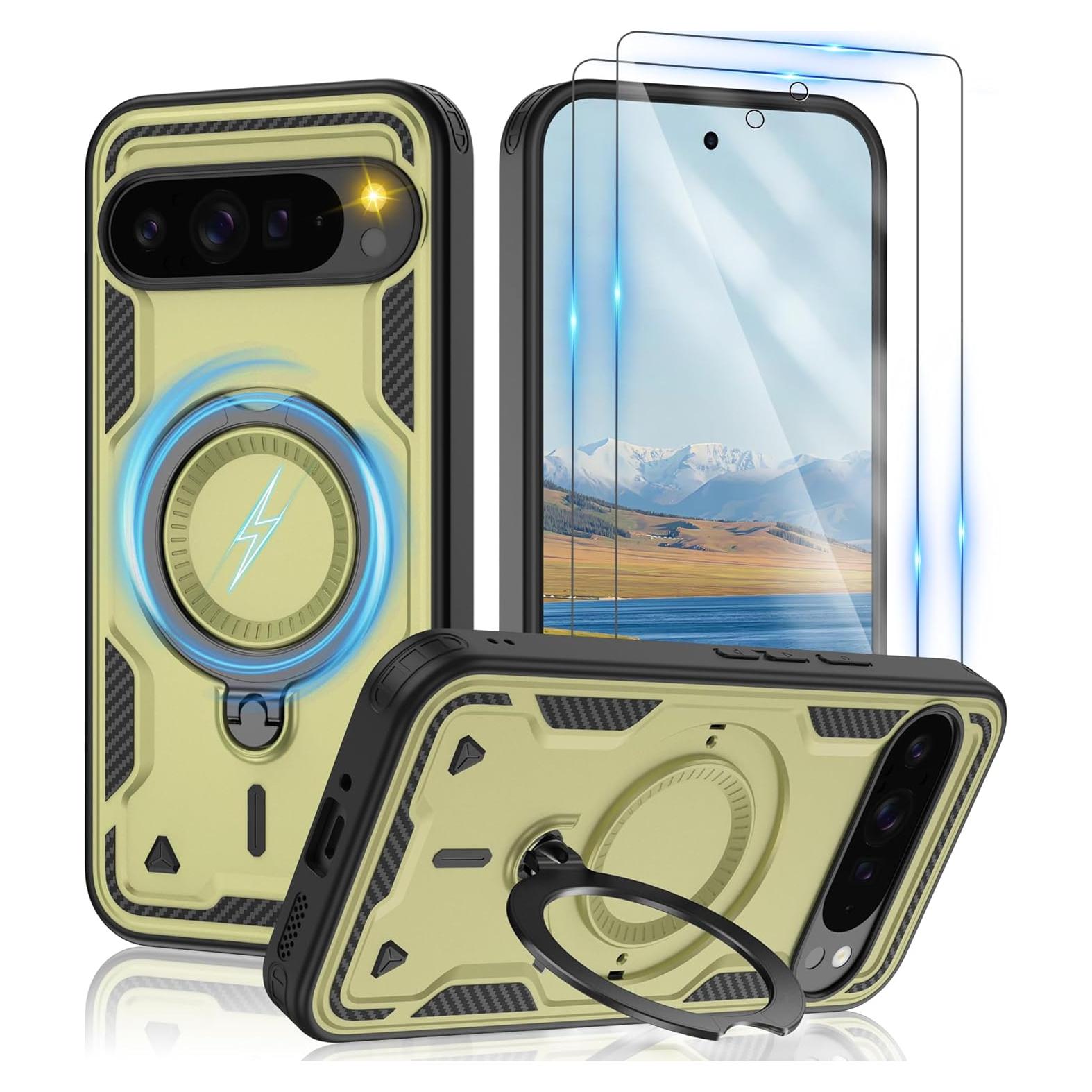 Funda Gritup para Google Pixel 9 Pro XL Verde con Soporte y Protector