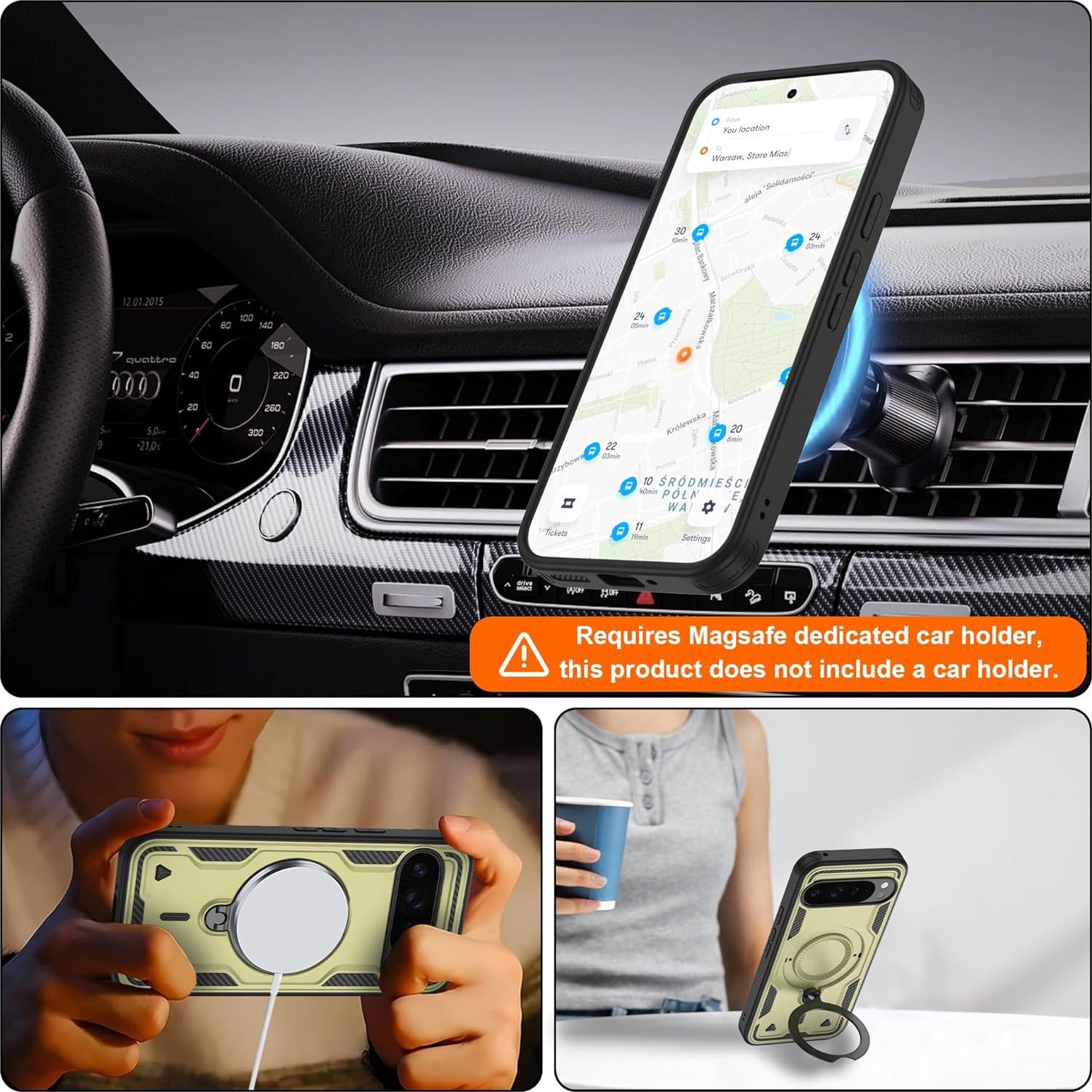 Funda Gritup para Google Pixel 9 Pro XL Verde con Soporte y Protector