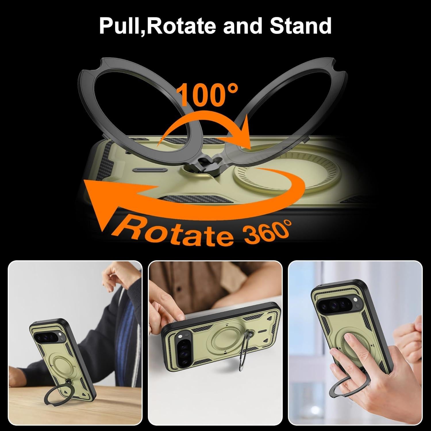 Funda Gritup para Google Pixel 9 Pro XL Verde con Soporte y Protector