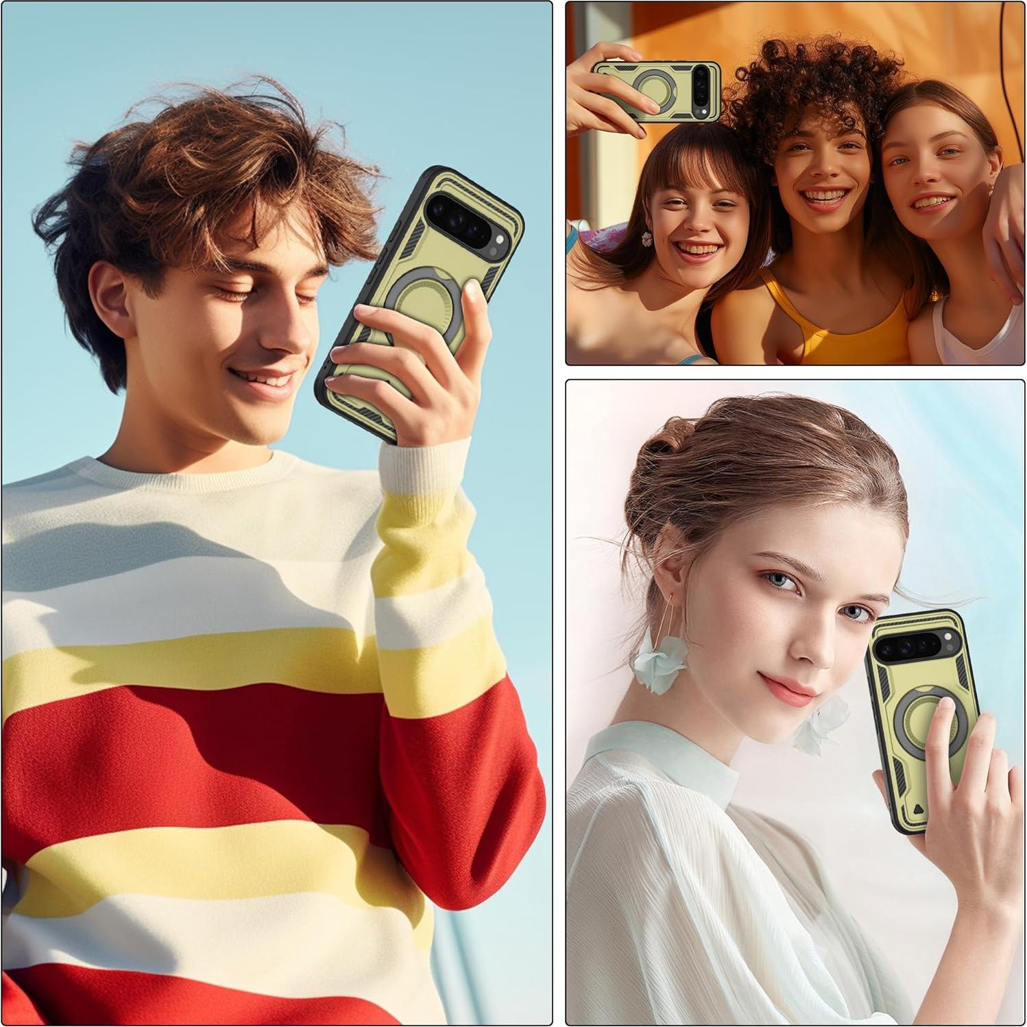 Funda Gritup para Google Pixel 9 Pro XL Verde con Soporte y Protector