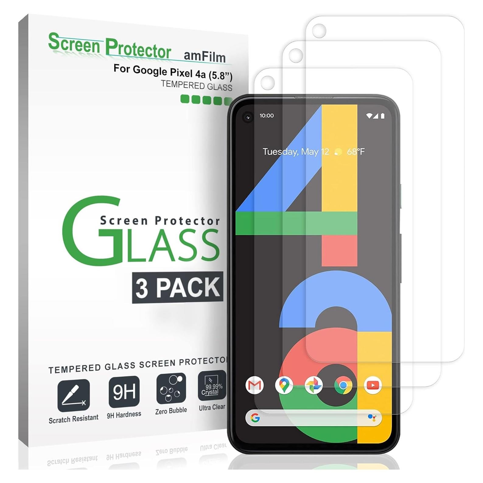 amFilm Protector de Pantalla Vidrio Templado Google Pixel 4A 3 Unidades