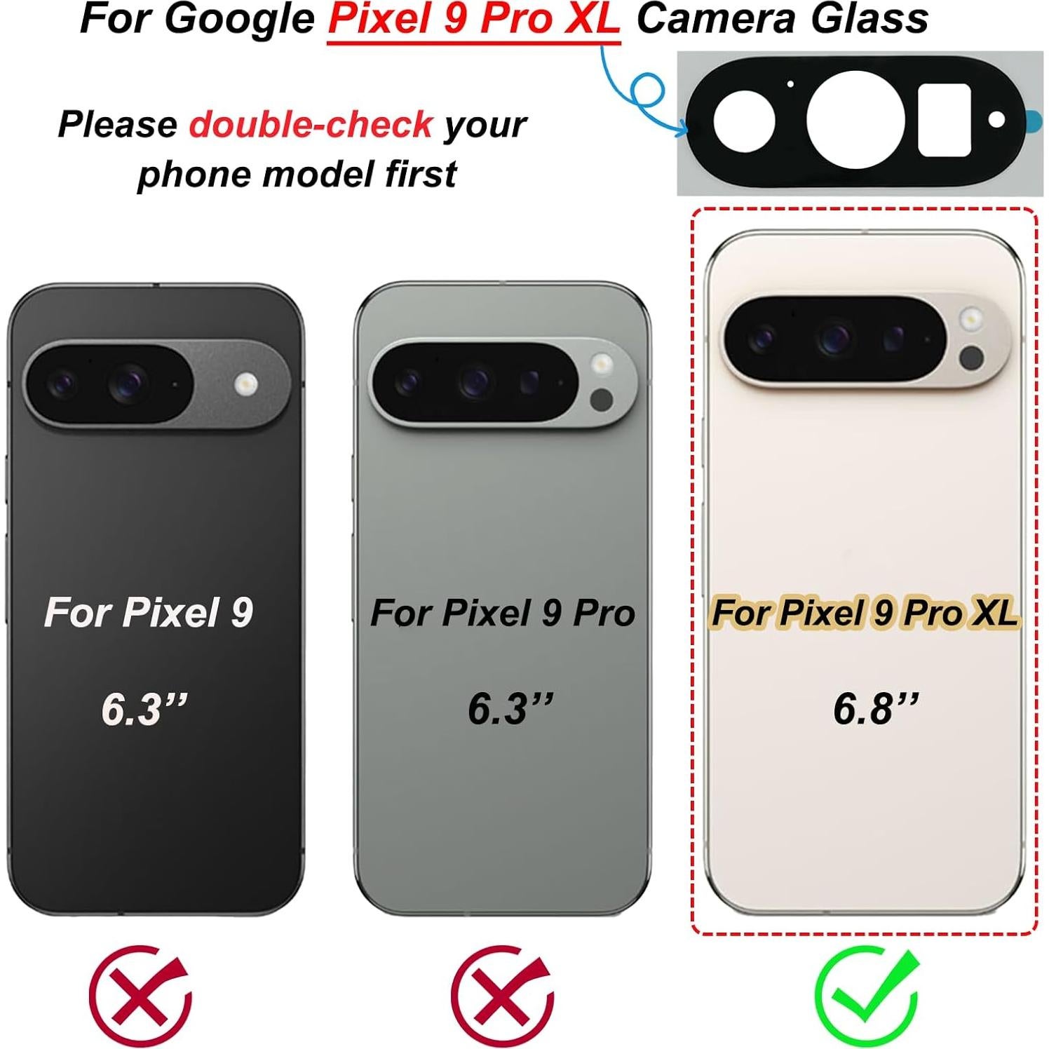 For Pixel 9 Pro XL Back Rear Camera Glass Lens Replacement Compatible with Google Pixel 9 Pro XL Camera Lens Glass with Adhesive Pre-Installed and Repairing Toolkits