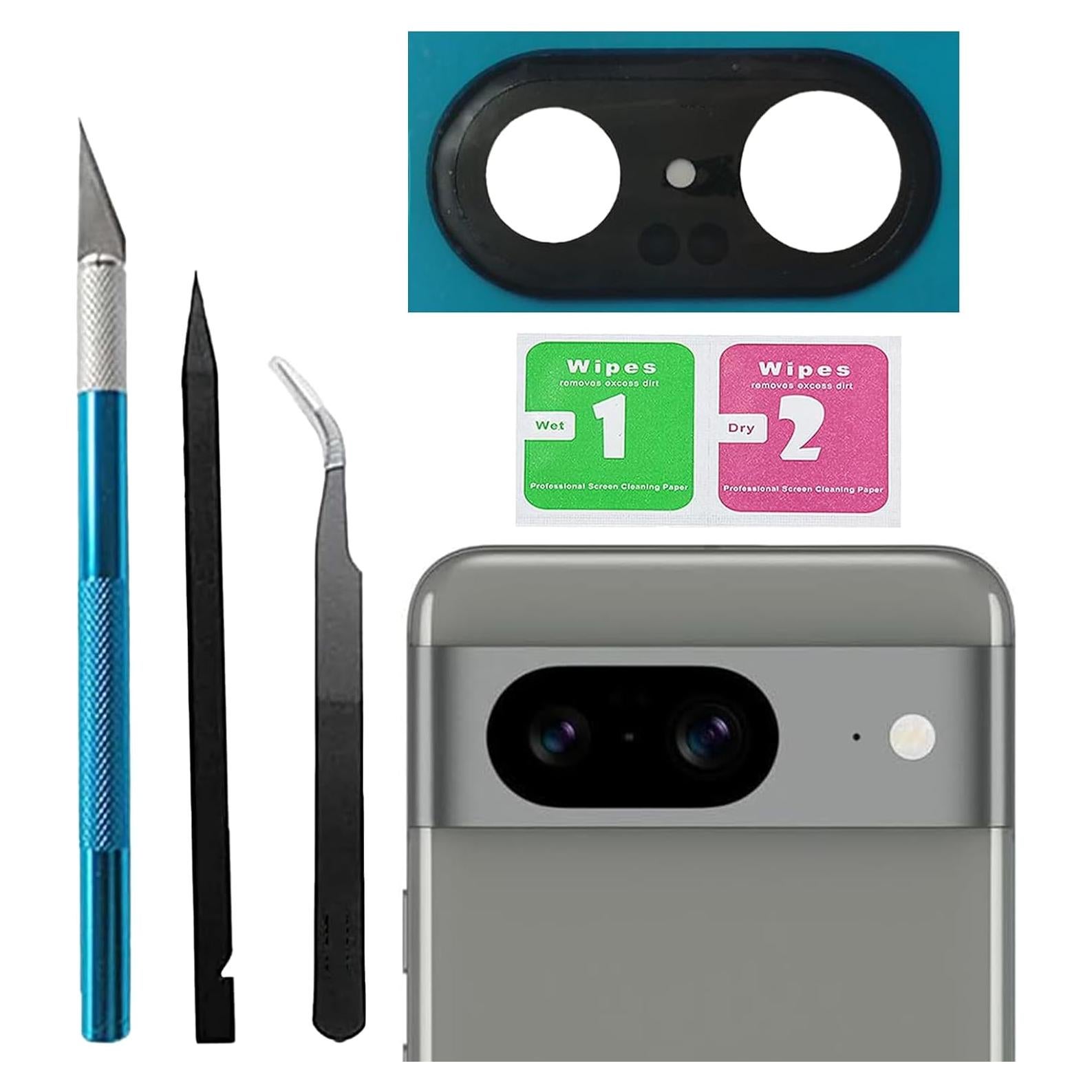 For Pixel 8 Back Camera Glass Lens Replacement Compatible with Google Pixel8 Rear Camera Glass Replacement with Pre-Installed Adhesive and Repairing Toolkits