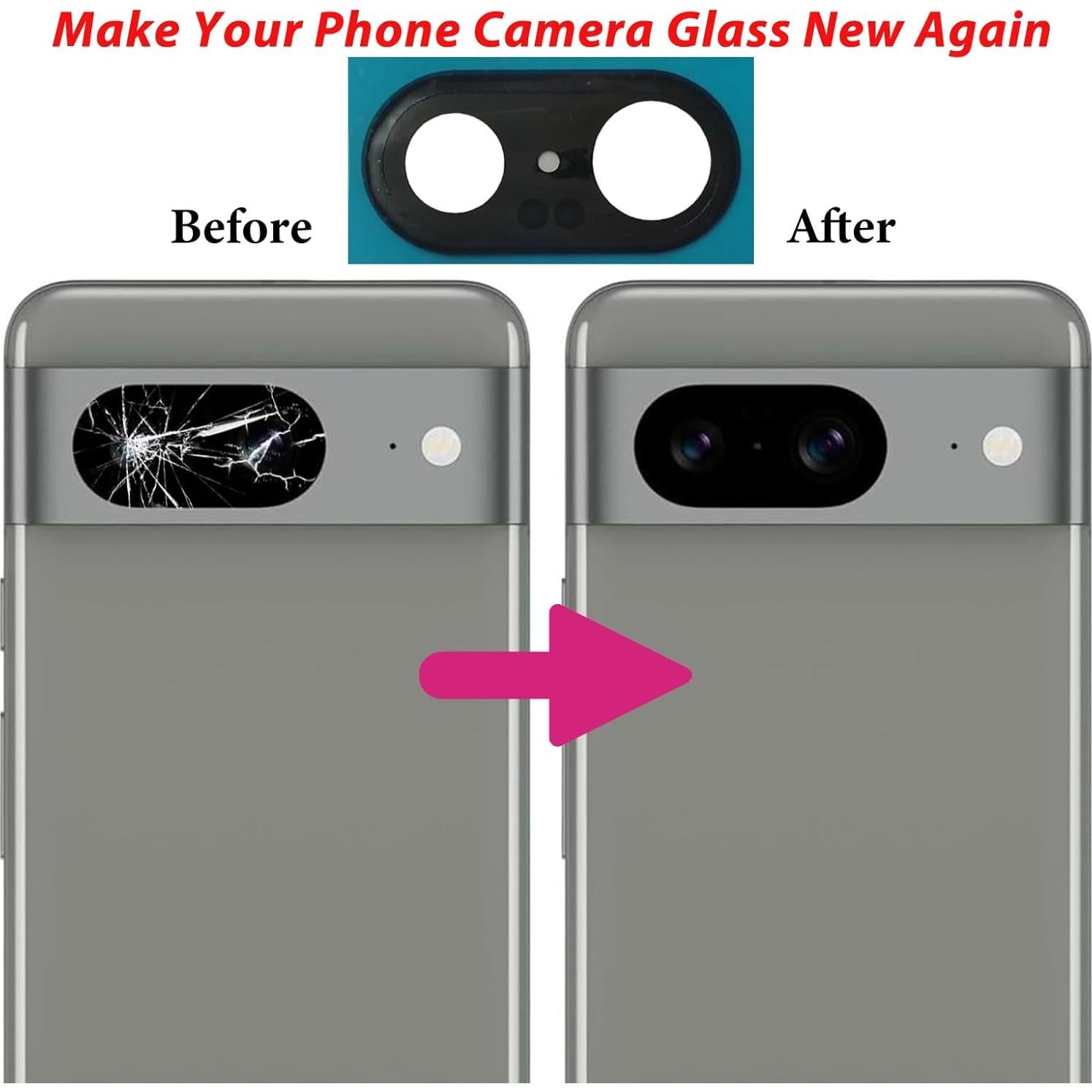 For Pixel 8 Back Camera Glass Lens Replacement Compatible with Google Pixel8 Rear Camera Glass Replacement with Pre-Installed Adhesive and Repairing Toolkits