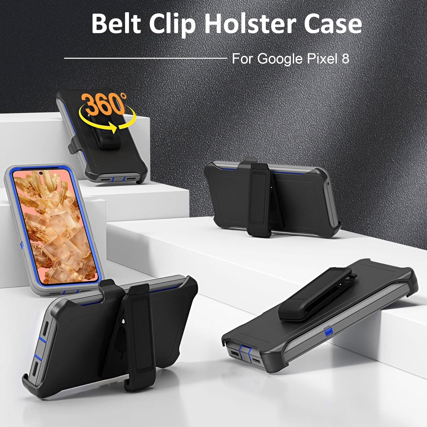 Funda resistente Google Pixel 8 con clip de cinturón gris-azul