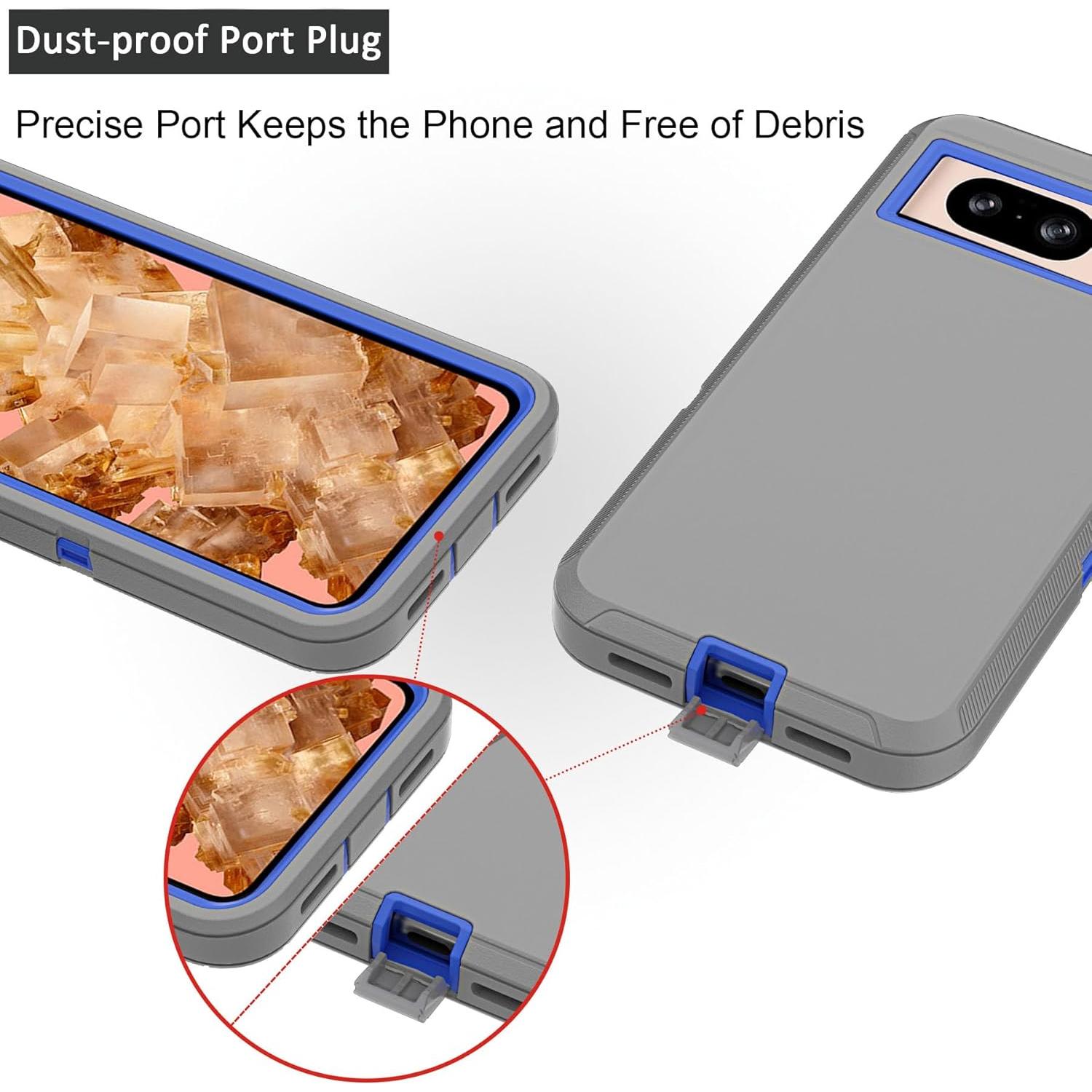 Funda resistente Google Pixel 8 con clip de cinturón gris-azul