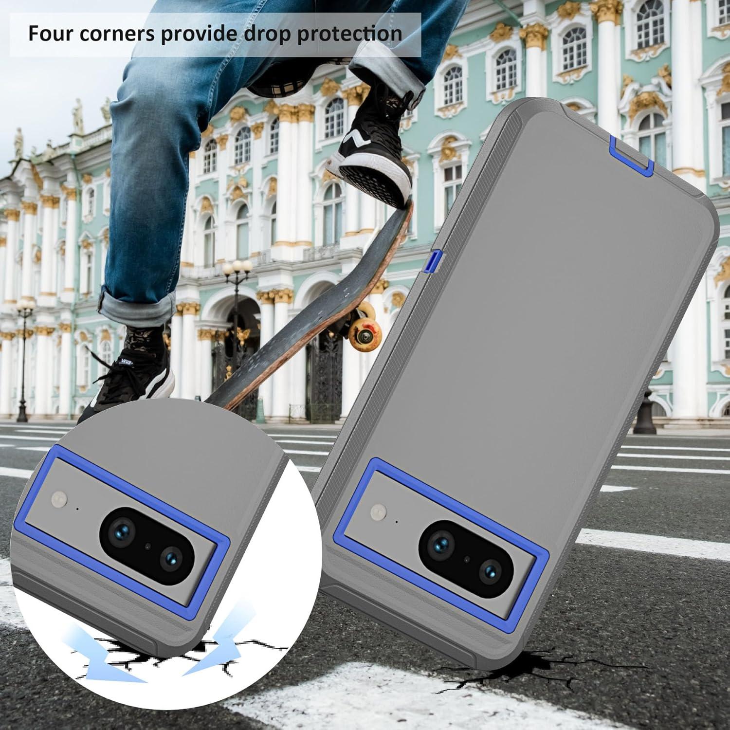 Funda resistente Google Pixel 8 con clip de cinturón gris-azul