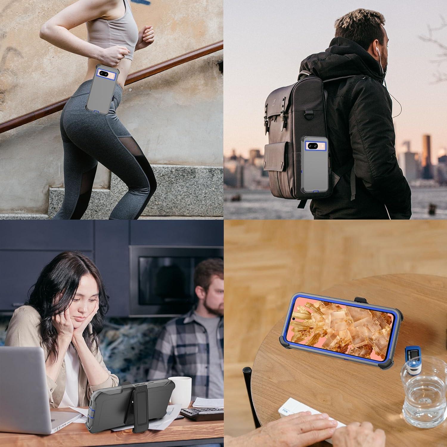 Funda resistente Google Pixel 8 con clip de cinturón gris-azul