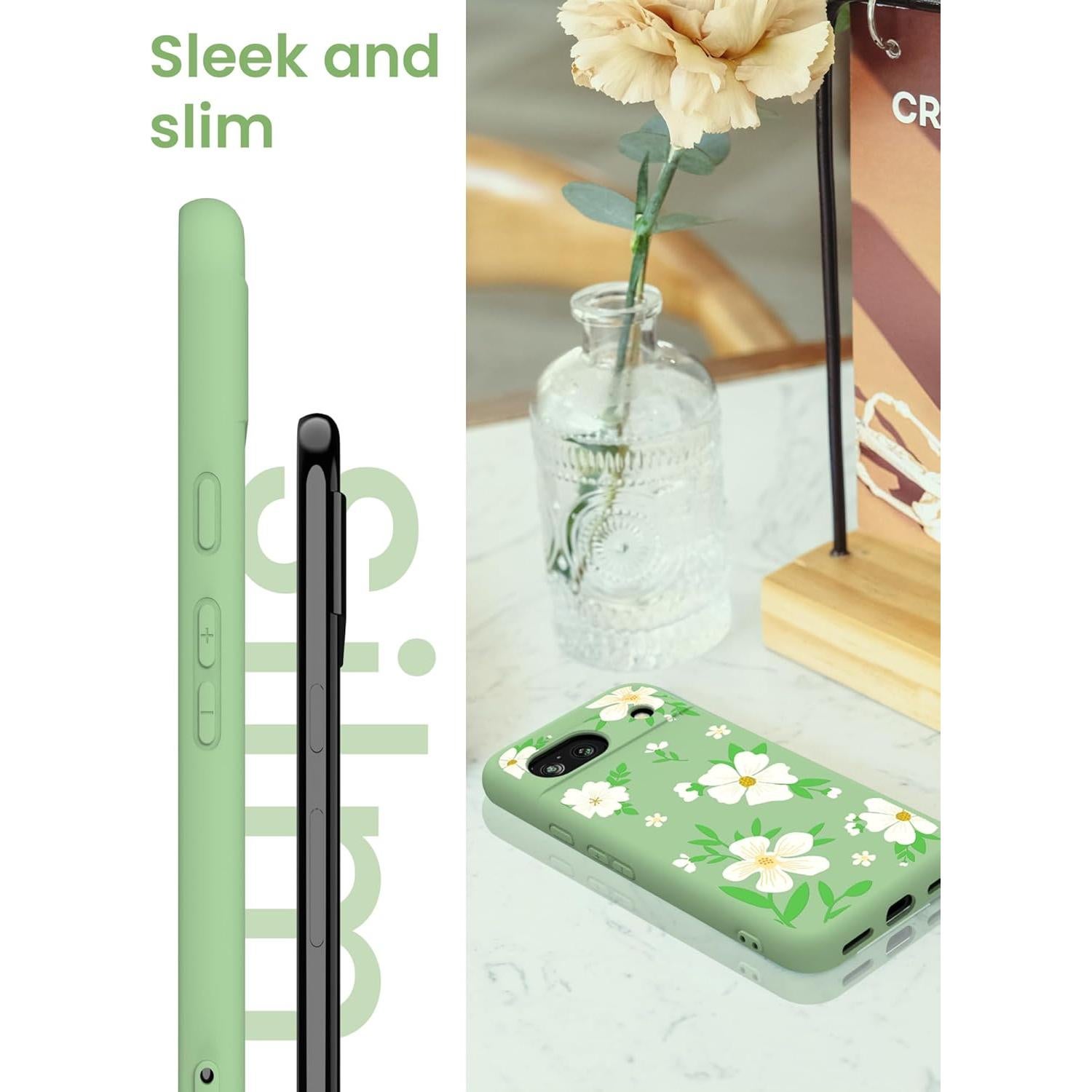 Funda de Silicona Floral Yucenx para Google Pixel 8a Verde Matcha