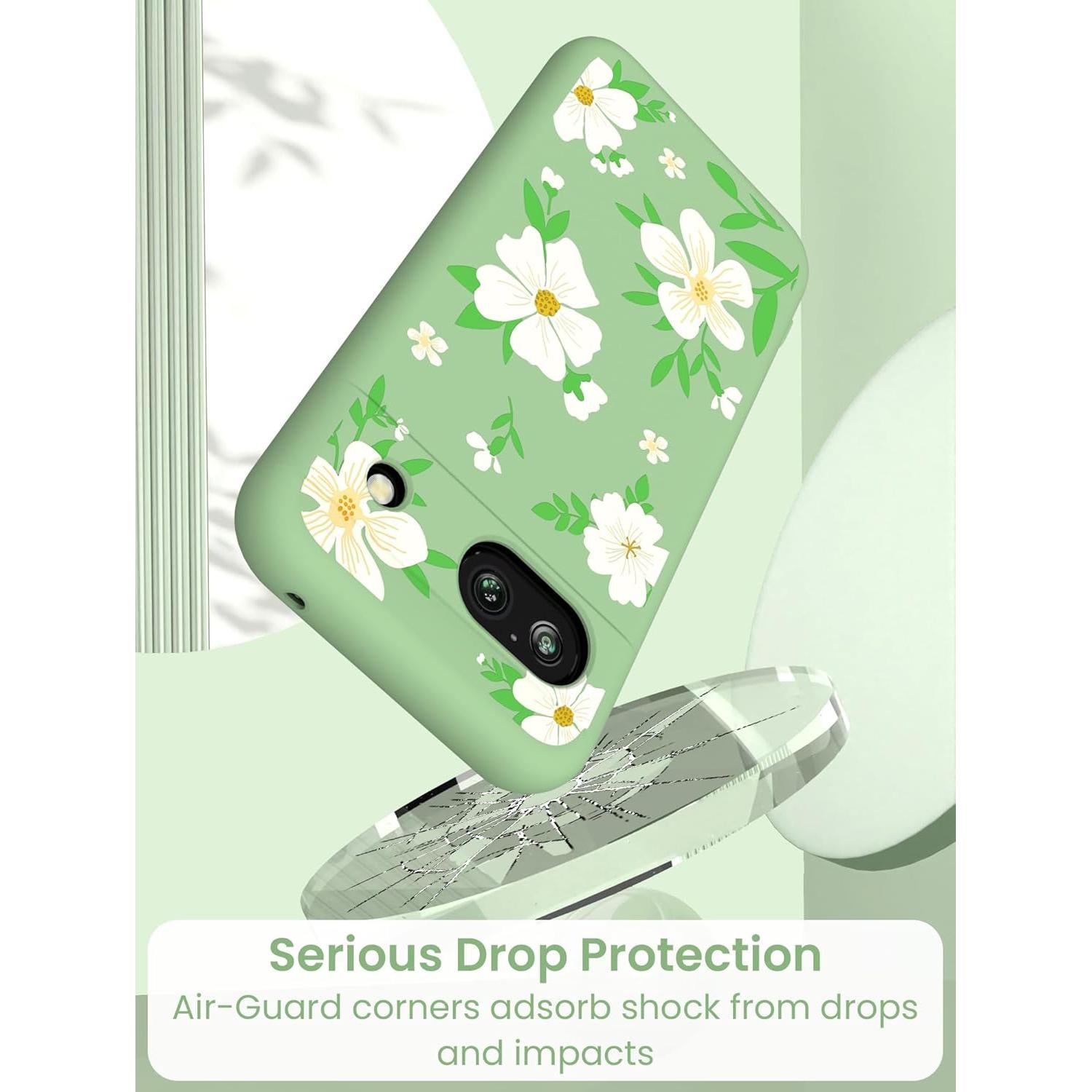 Funda de Silicona Floral Yucenx para Google Pixel 8a Verde Matcha