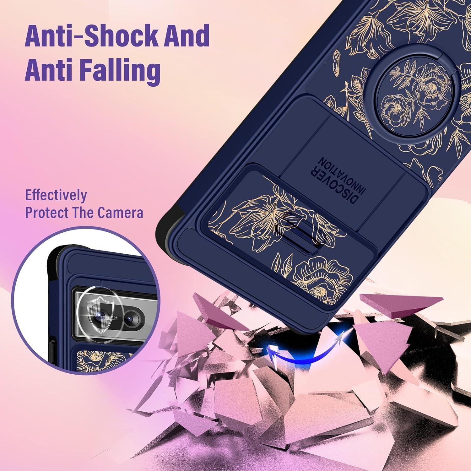 Funda 2 en 1 para Google Pixel 7 Funermei Floral Dorada