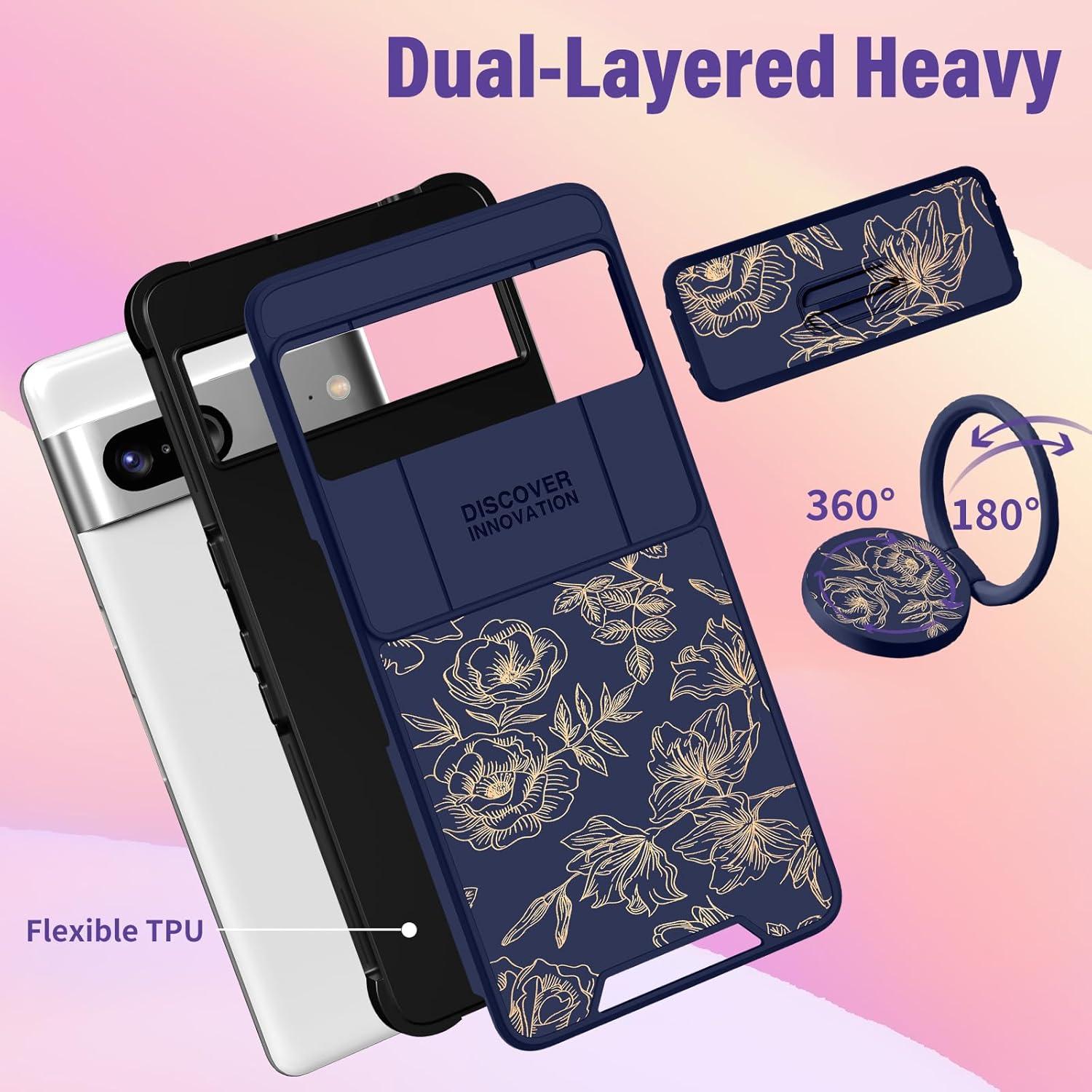 Funda 2 en 1 para Google Pixel 7 Funermei Floral Dorada