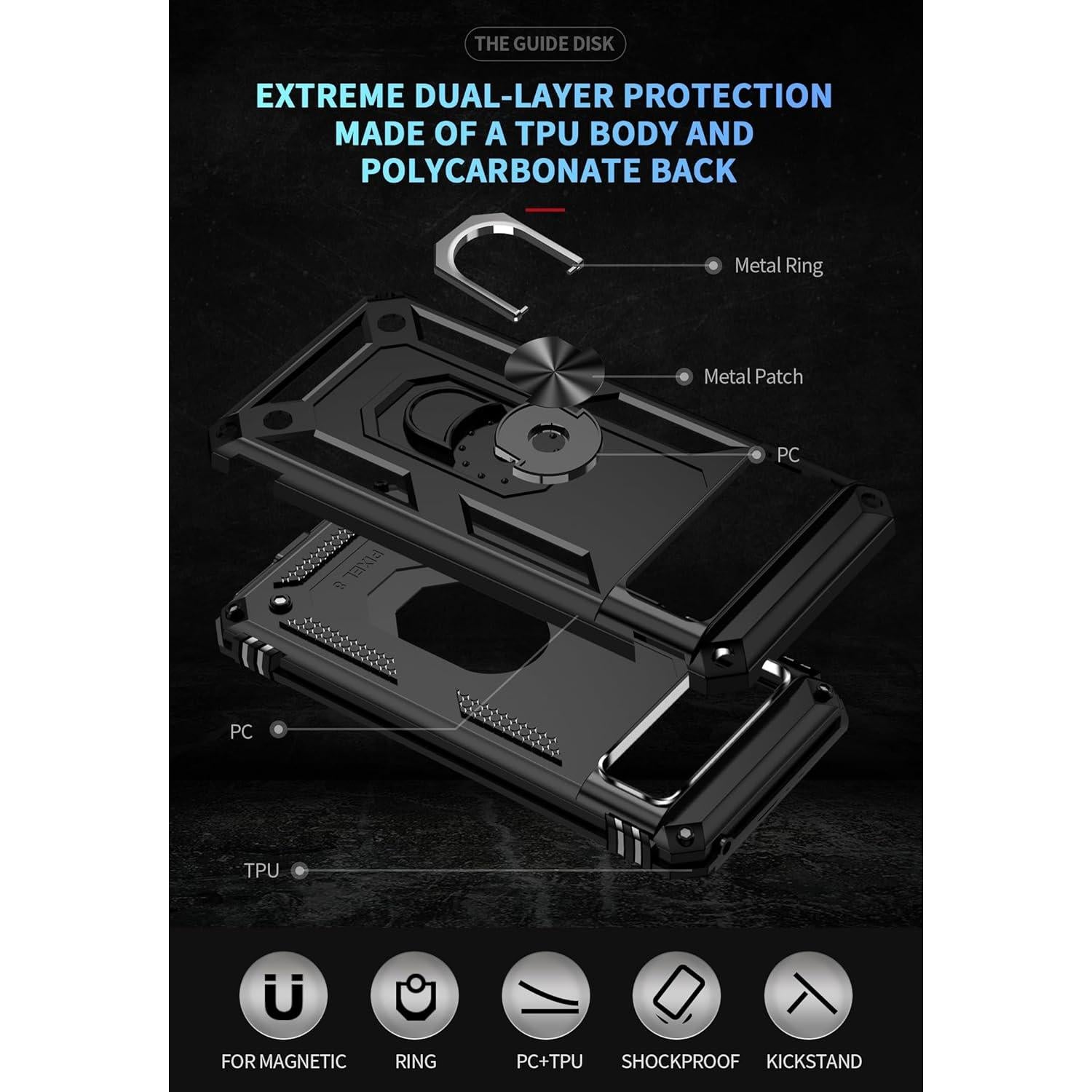 Funda de Grado Militar para Google Pixel 8A - Resistente a Golpes con Soporte 360°