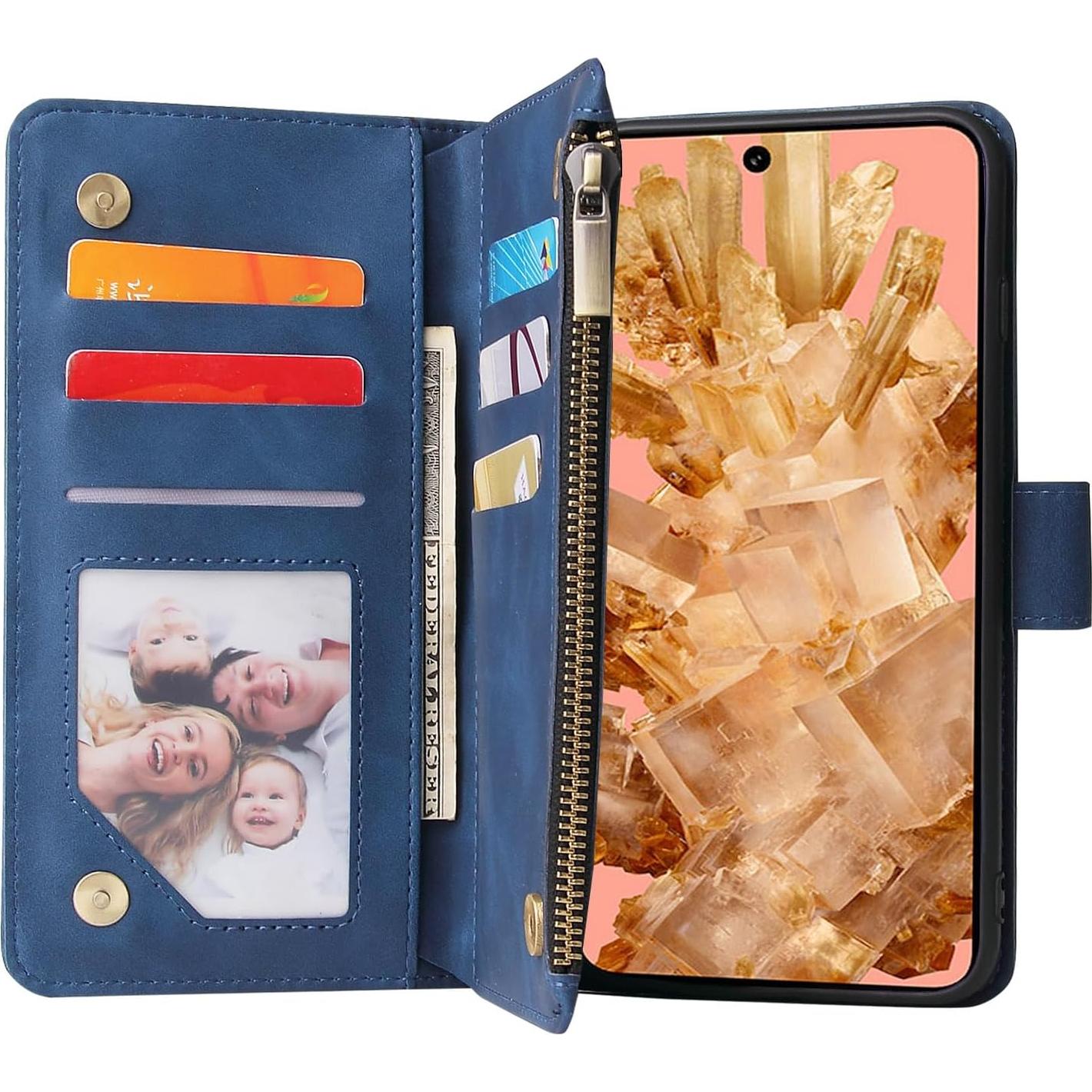 Funda de Cartera Asuwish para Google Pixel 8 Pro Azul con Protector