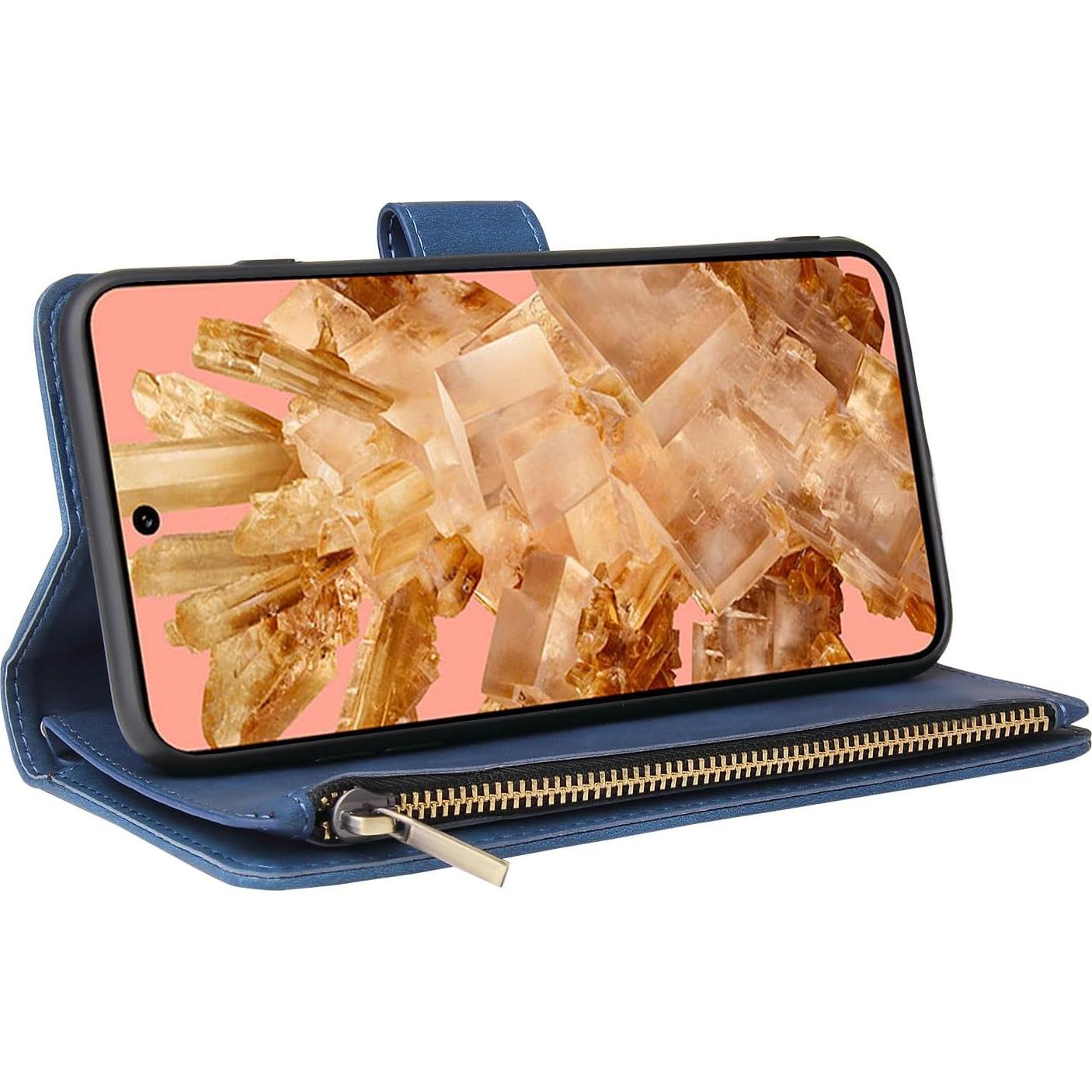 Funda de Cartera Asuwish para Google Pixel 8 Pro Azul con Protector